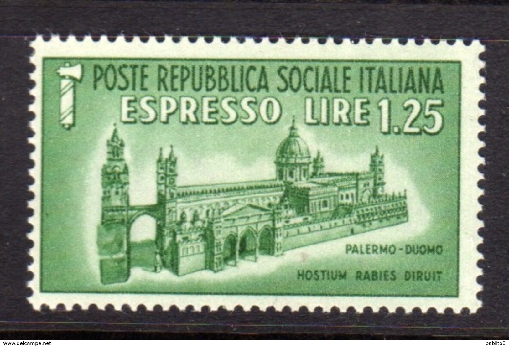 ITALIA REGNO ITALY KINGDOM REPUBBLICA SOCIALE RSI 1944 ESPRESSO SPECIAL DELIVERY RSI DUOMO DI PALERMO LIRE 1,25 MNH - Posta Espresso