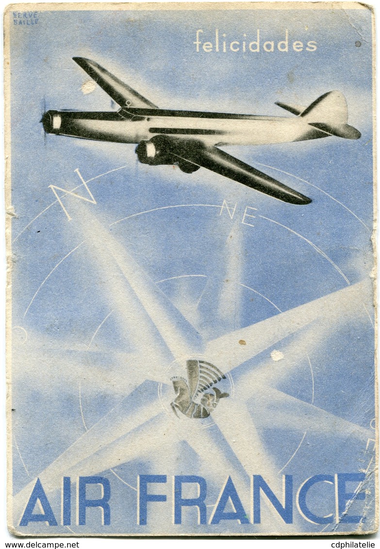 ARGENTINE CARTE POSTALE PAR AVION AIR FRANCE DEPART BUENOS AIRES 29 DIC 37 ARGENTINA POUR LA FRANCE - Poste Aérienne