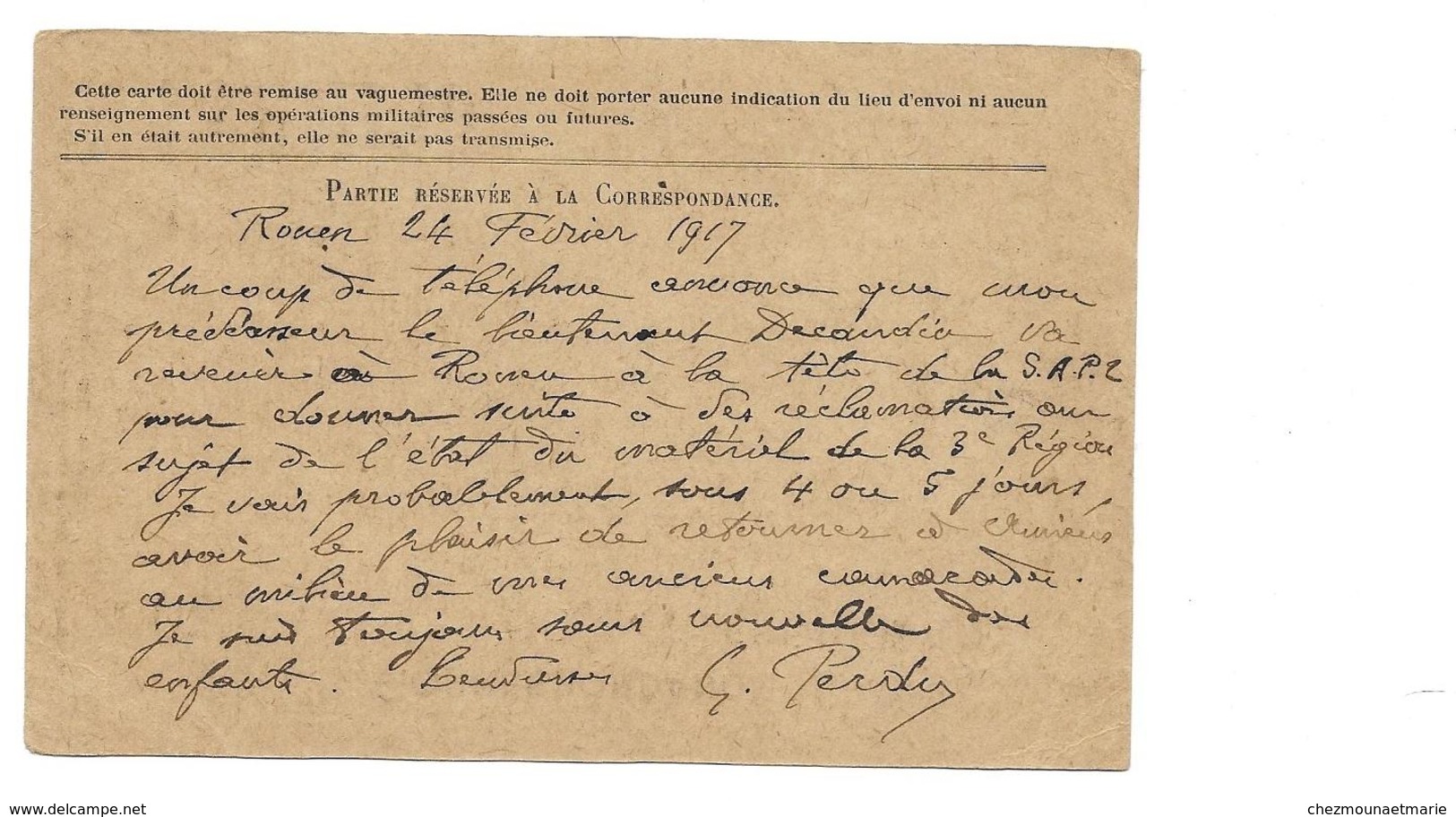 WWI PERDU GEORGES SOUS LIEUTENANT CMDT SAP2 INSPECTION AUTOMOBILE POUR VALENCE - CPA CORRESPONDANCE MILITAIRE - Oorlog 1914-18