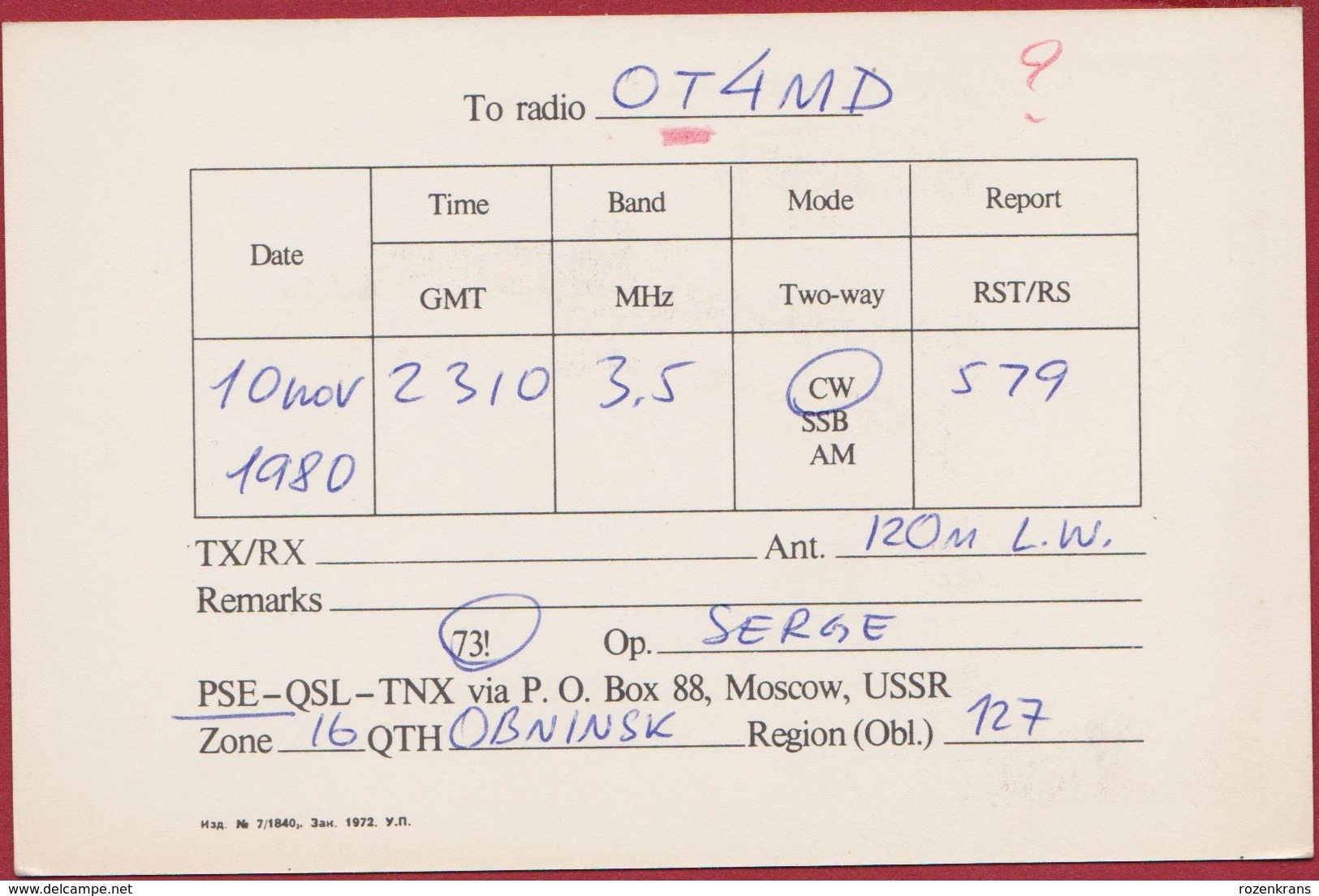 QSL Card Amateur Radio Station Funkkarte Soviet Propaganda Soviet Russia USSR Olympic Games 1980 Moscow CCCP - Radio-amateur