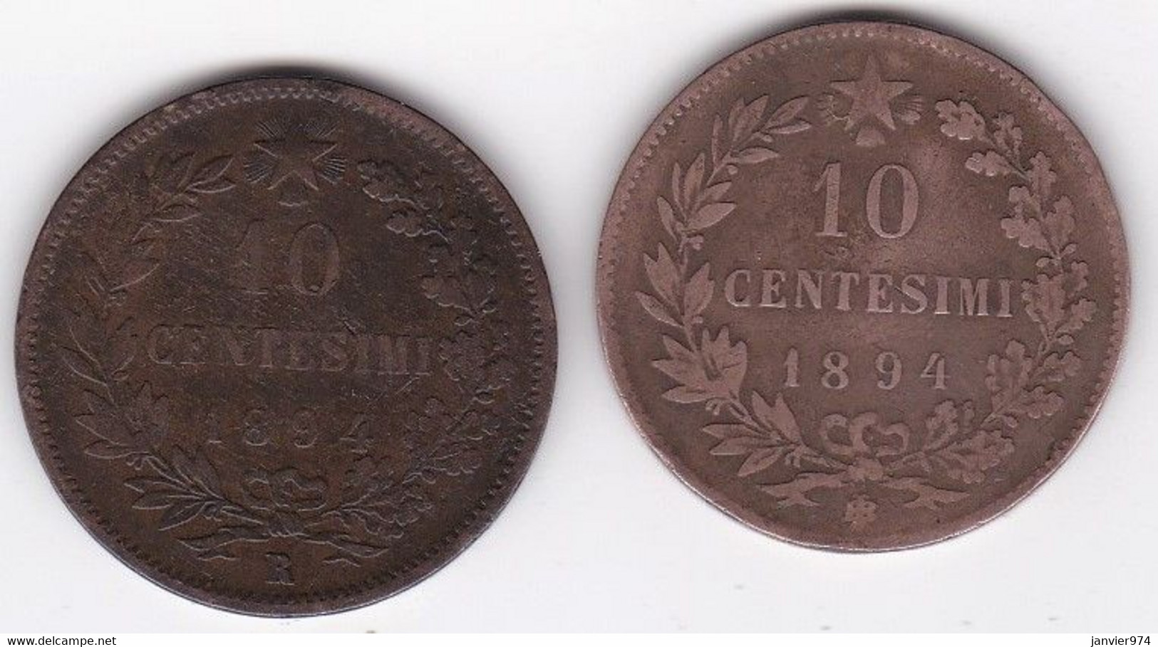 2 Pièces 10 Centesimi 1894 R Roma Et 1894 BI Birmingham, Umberto I - 1878-1900 : Umberto I