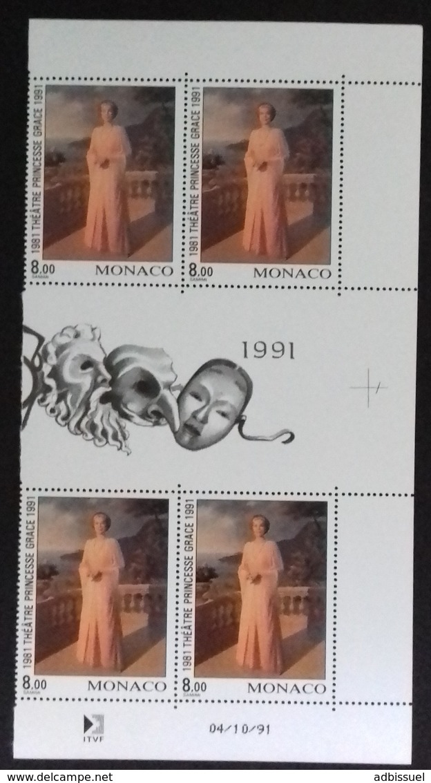 MONACO N°1786 COTE 24,80 € NEUFS **MNH  BLOC DE 4 AVEC COIN DATE 8 Fr Théâtre "Princesse Grace" TB - Neufs