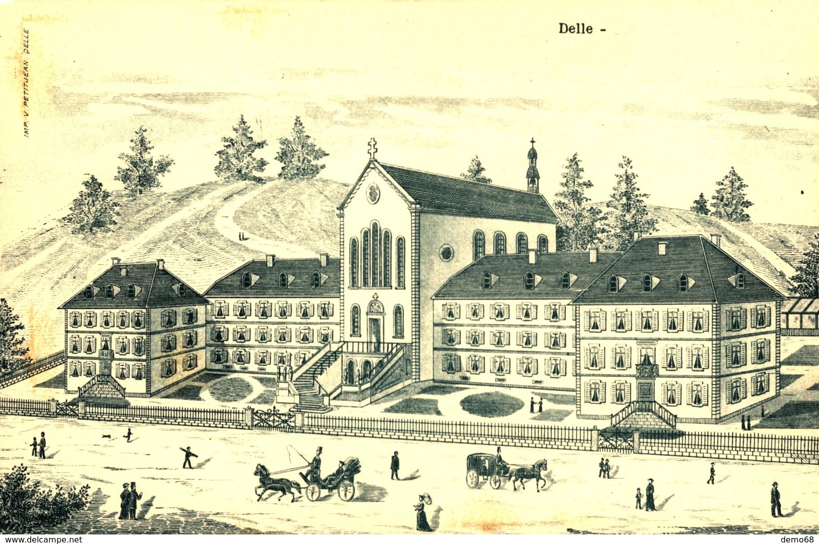 Delle CPA 90 Territoire De Belfort Le Collège Sous Forme De Gravure  Ed V Petitjean - Delle