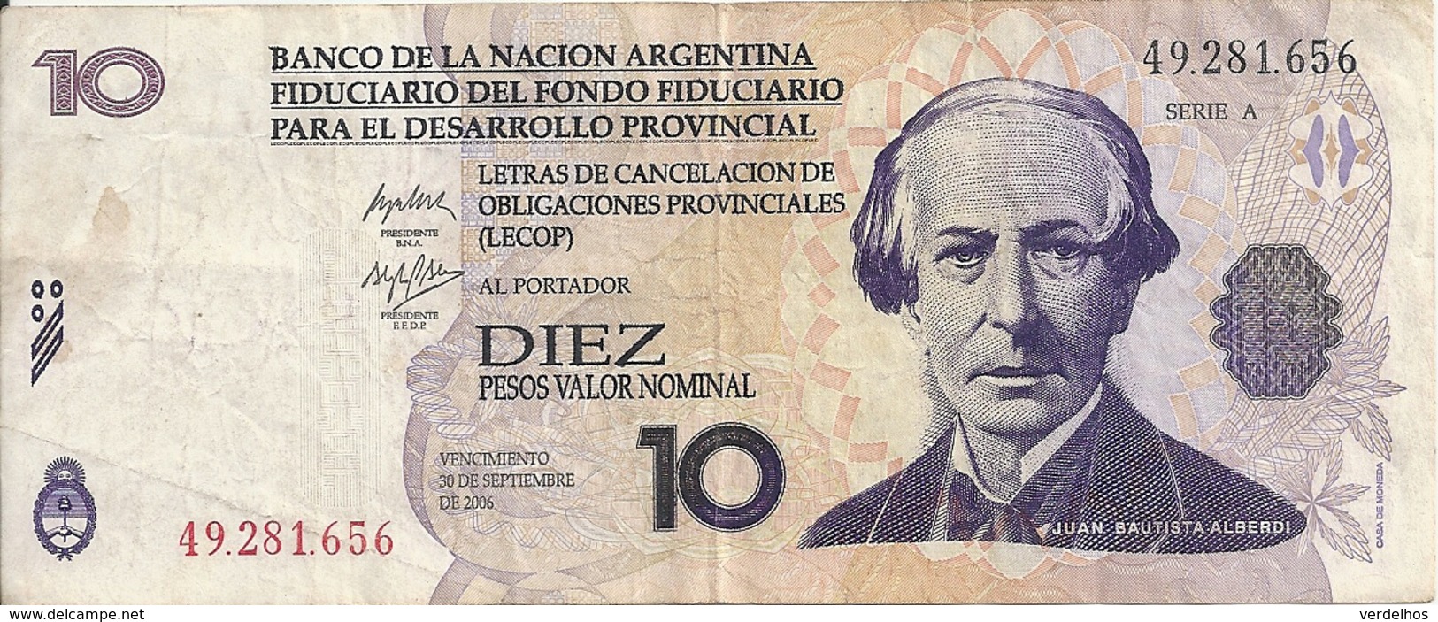 ARGENTINE 10 PESOS LECOP 2006 VF - Argentine