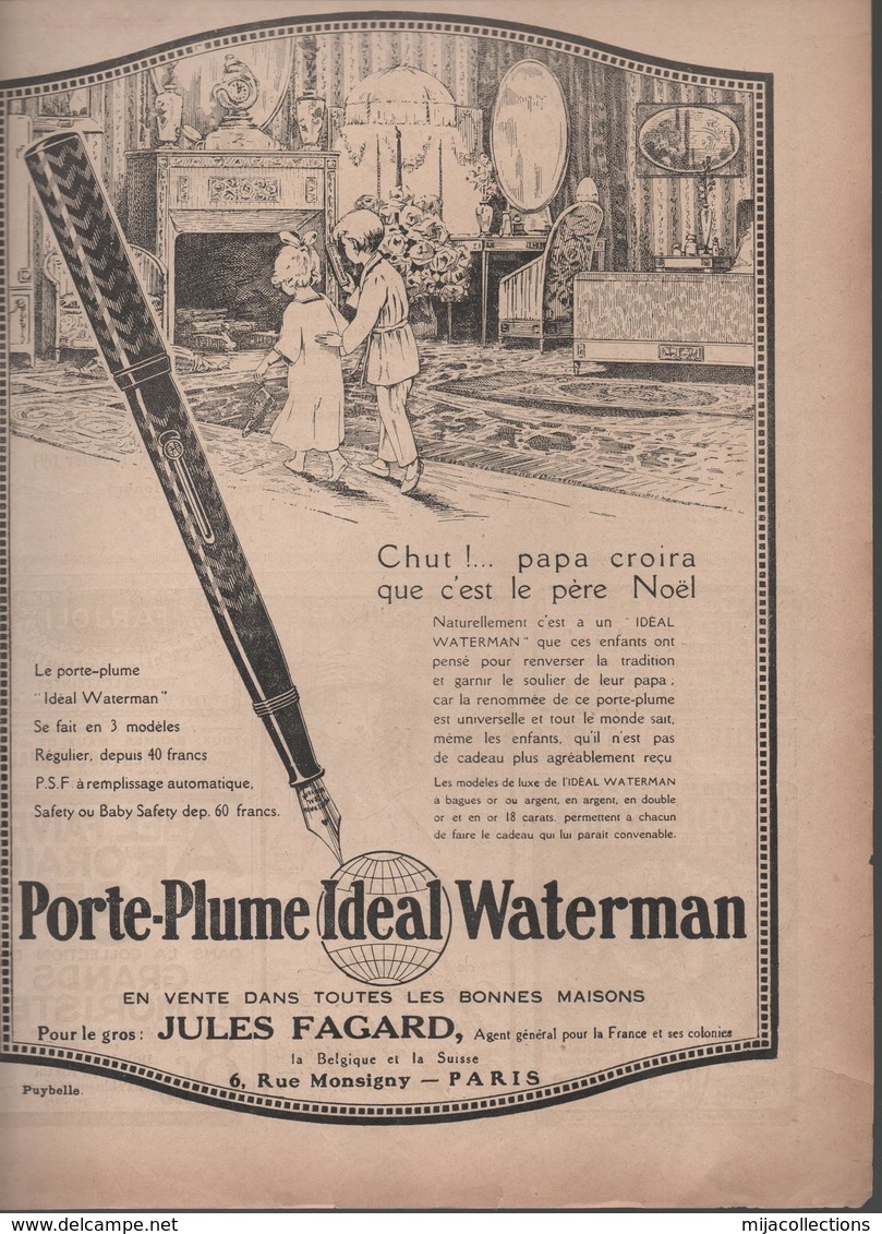 PUB Papier Détachée D'une Revue Ancienne PORTE-PLUME IDEAL WATERMAN-Puybelle - Publicidad