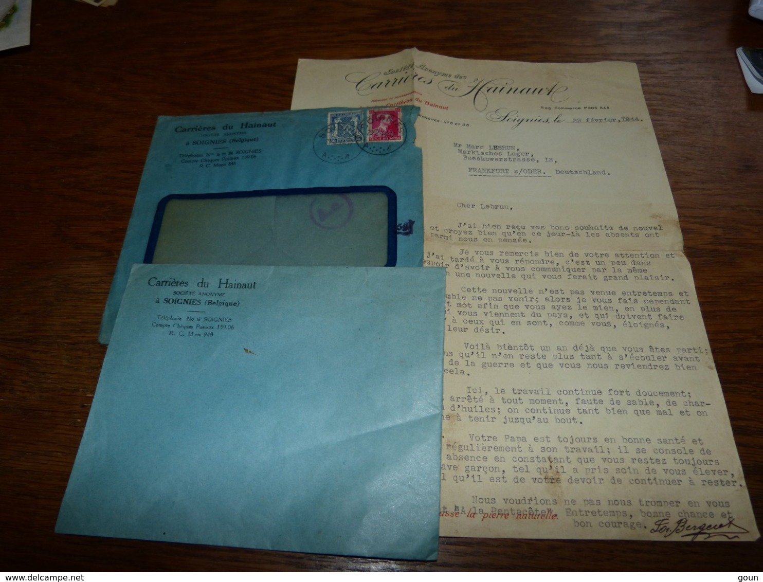 Document Et Enveloppes Carrières Du Hainaut Soignies 1944 - 1900 – 1949