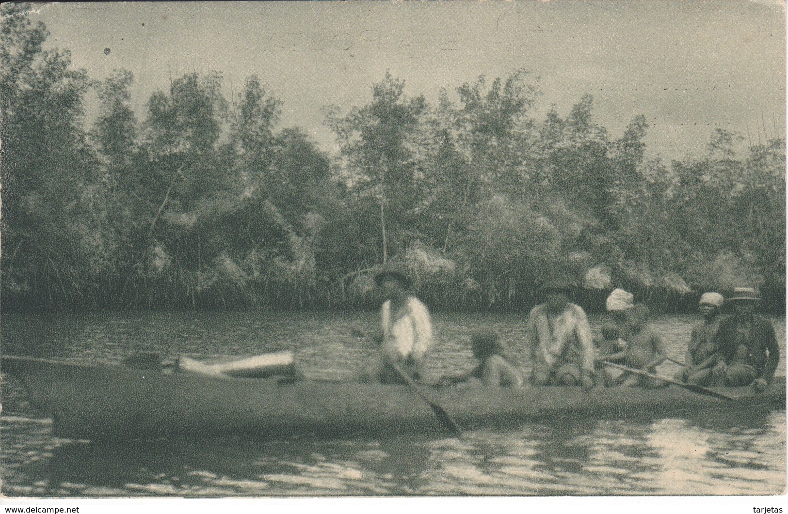 POSTAL DE GUINEA ESPAÑOLA DE UN CAYUCO EN EL RIO KYE (EXPO IBERO-AMERICANA SEVILLA 1929) - Guinea Ecuatorial