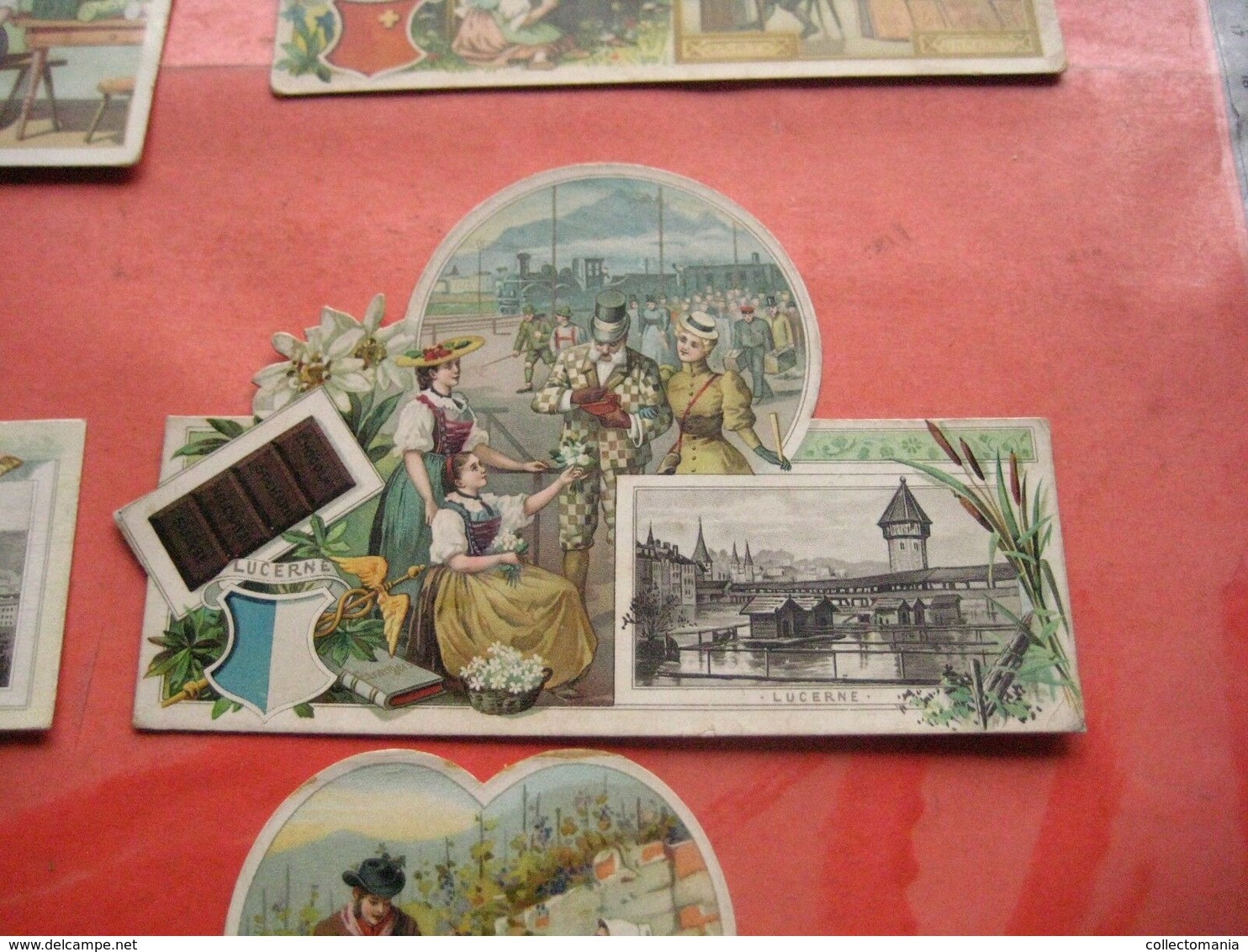 6 Litho Cards Die Cut Chocolate C1894 SUCHARD  SucV33, Cantons  LUCERNE Alpenzell  Tessin Claris Switserland Suisse - Suchard