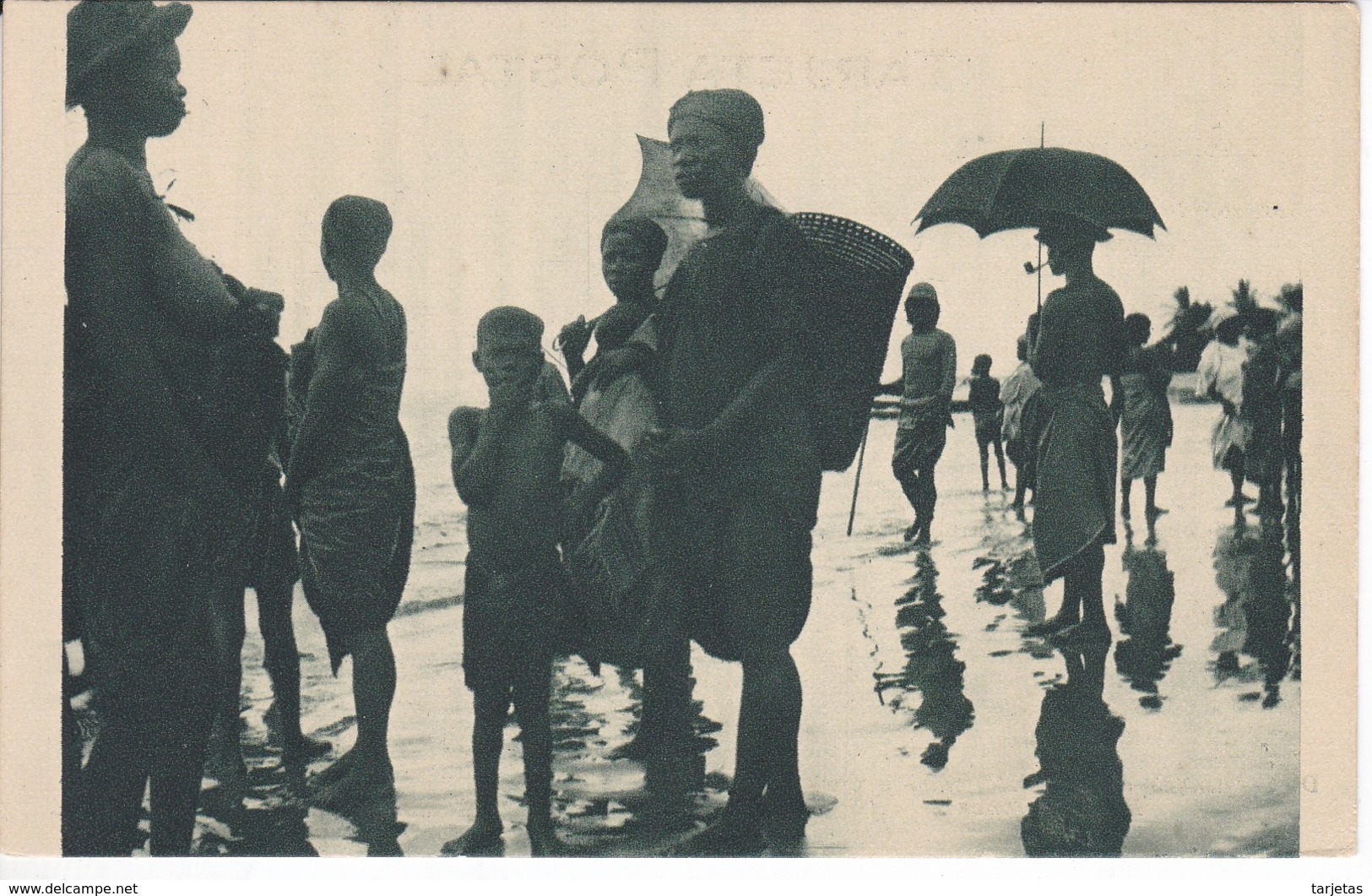 POSTAL DE GUINEA ESPAÑOLA DE PLAYERAS DE PUNTA M'BONDA (EXPO IBERO-AMERICANA SEVILLA 1929) - Guinée Equatoriale