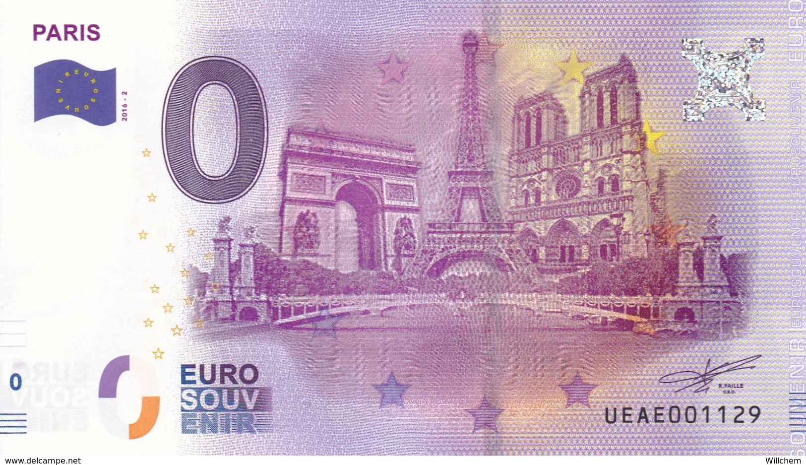 FRANCE / Billet Touristique / Souvenir 0 €uro - 2016-2 " PARIS ". - Essais Privés / Non-officiels