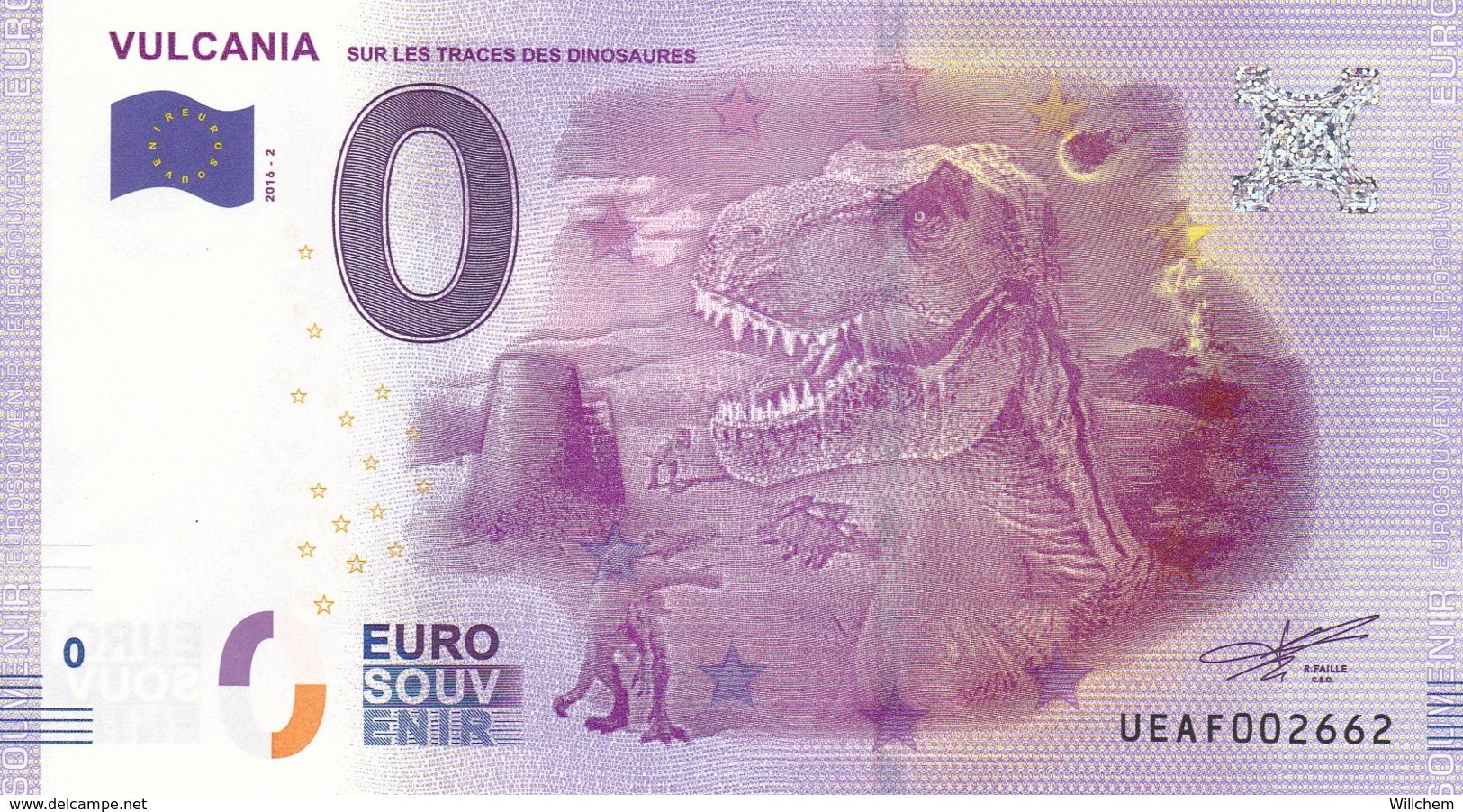 FRANCE / Billet Touristique / Souvenir 0 €uro - 2016 " VULCANIA ". - Essais Privés / Non-officiels