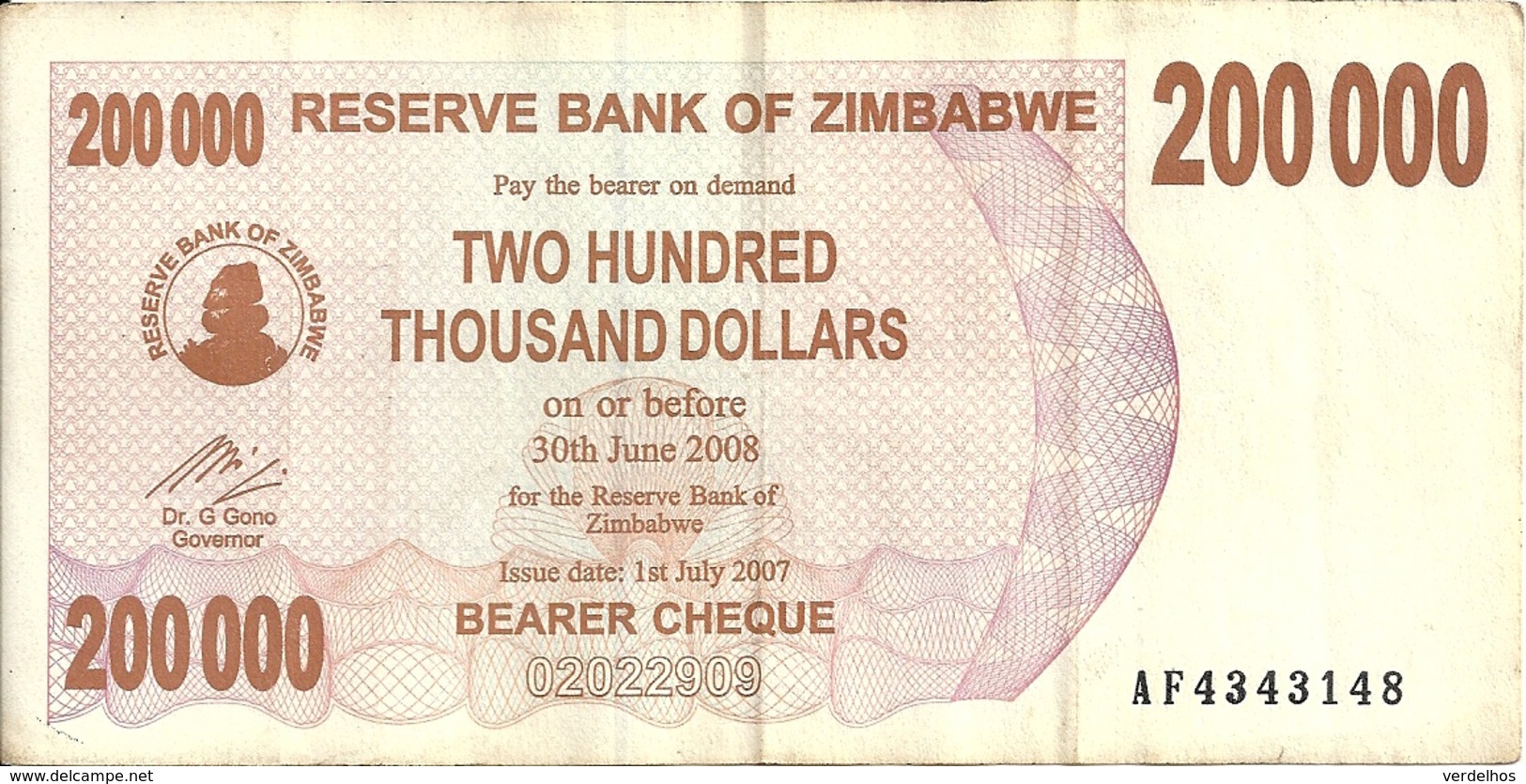 ZIMBABWE 200000 DOLLARS 2007 VF P 49 - Zimbabwe