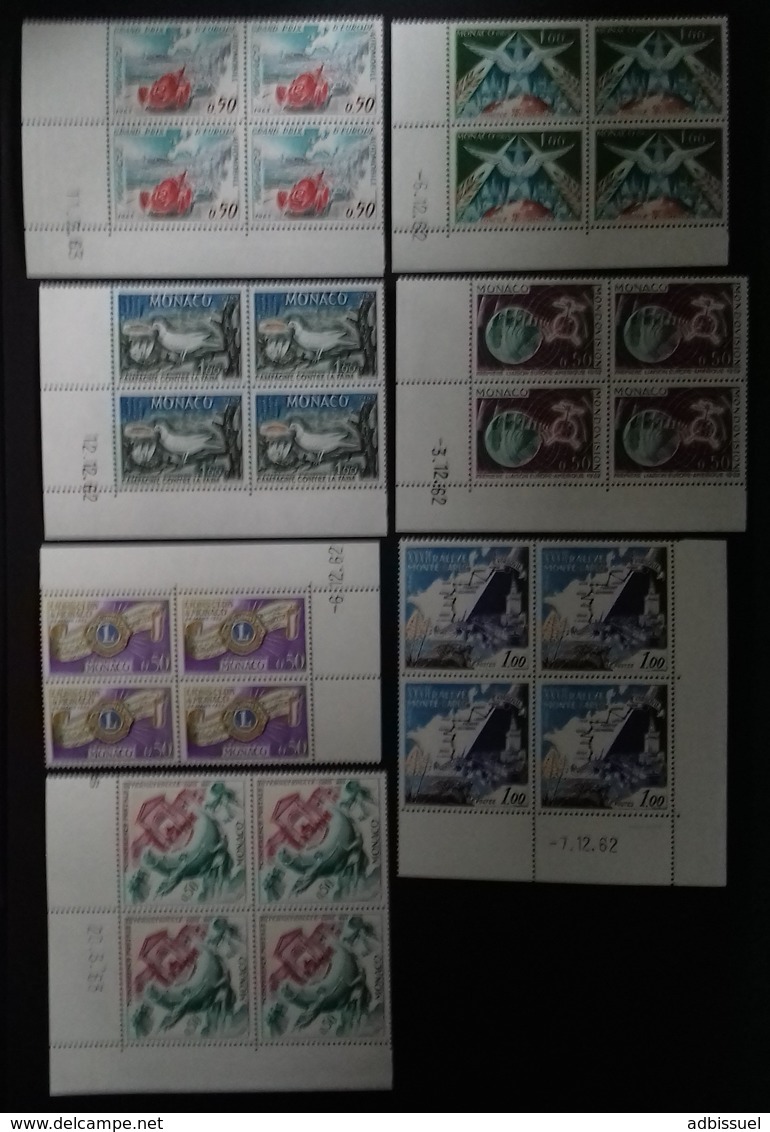MONACO N°609 à 615 COTE 28,20 €  NEUFS **MNH ENSEMBLE DE 7 VALEURS EN BLOCS DE 4 TOUS AVEC COINS DATES TB - Unused Stamps