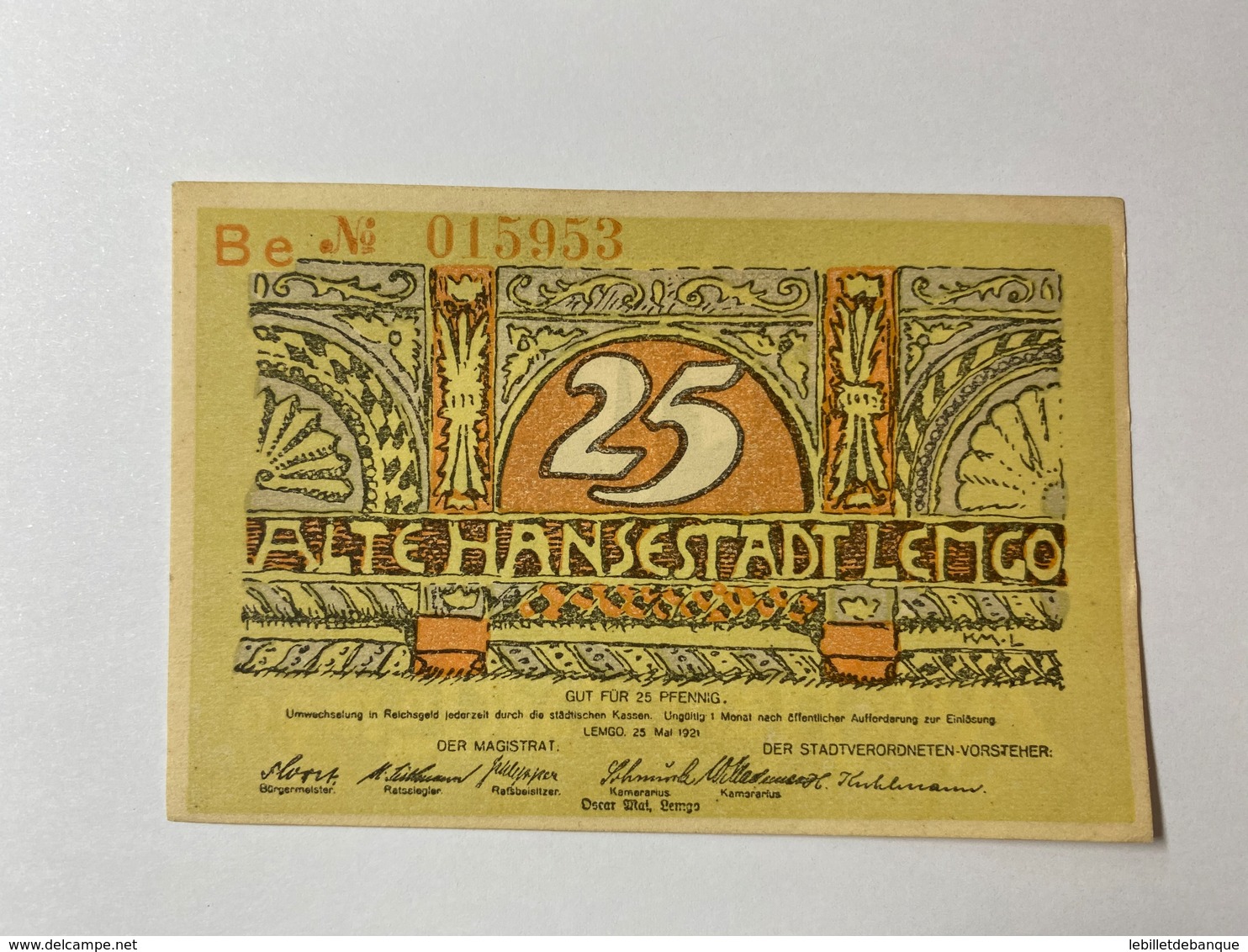 Allemagne Notgeld Lemgo 25 Pfennig - Colecciones