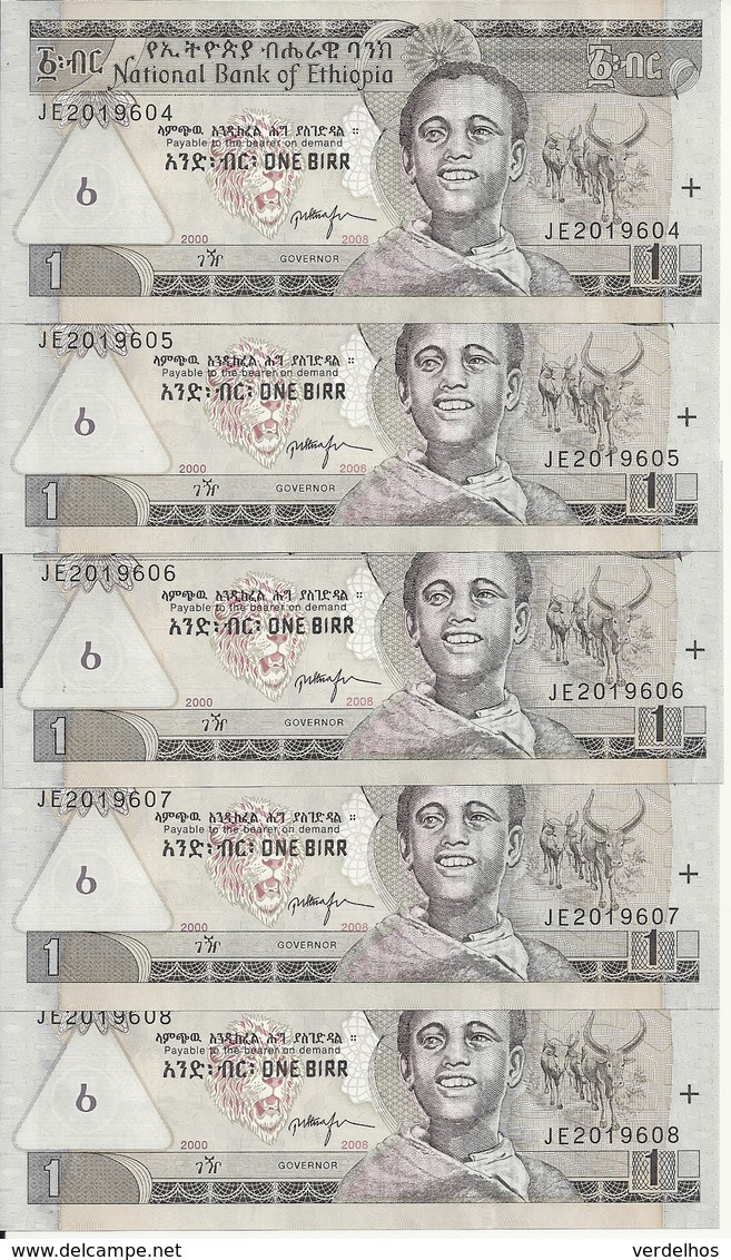 ETHIOPIE 1 BIRR 2008 UNC P 46 E ( 5 Billets ) - Ethiopie