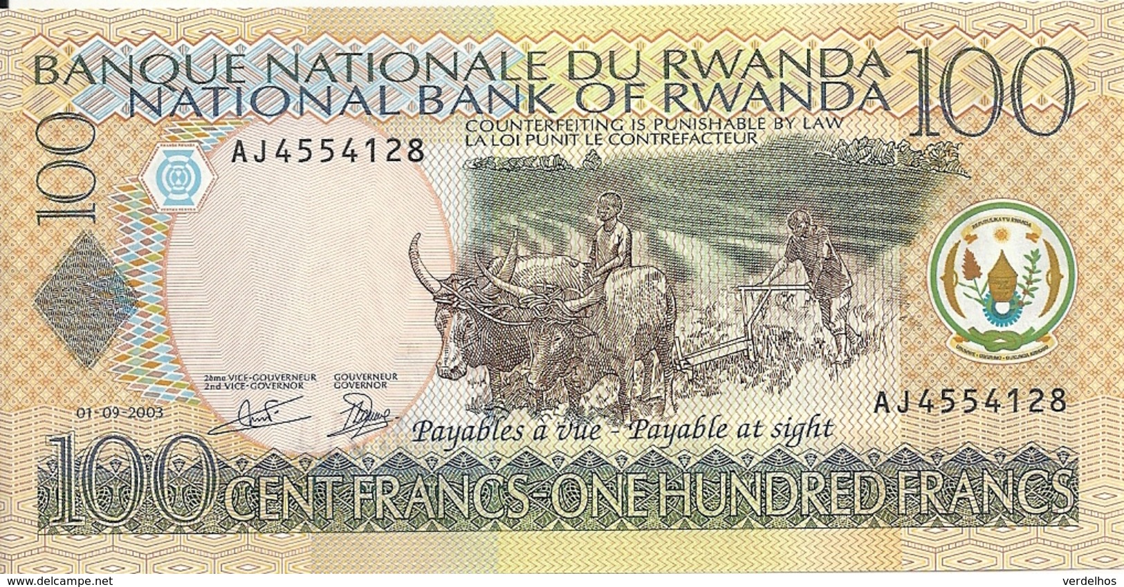 RWANDA 100 FRANCS 2003 UNC P 29 B - Rwanda