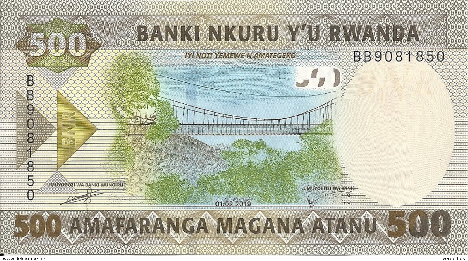 RWANDA 500 FRANCS 2019 UNC P New - Rwanda