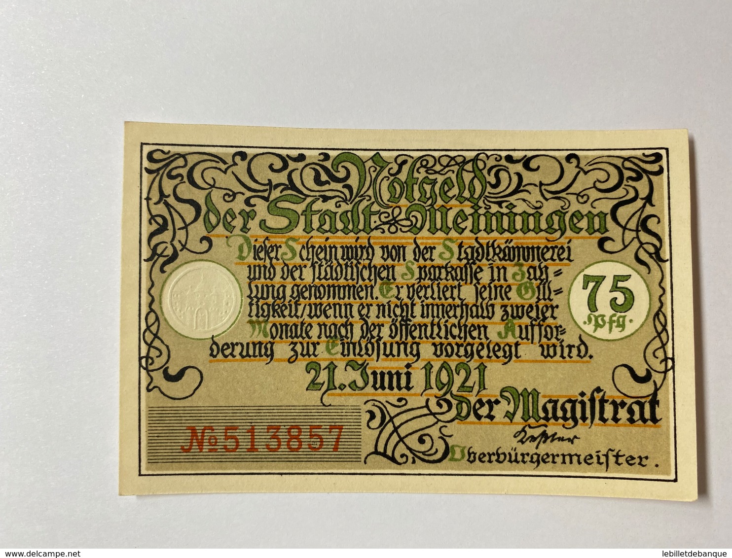 Allemagne Notgeld Meiningen 75 Pfennig - Collections