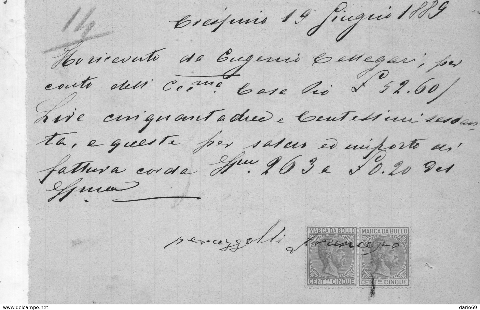 1889  LETTERA CON MARCHE DA BOLLO - Steuermarken