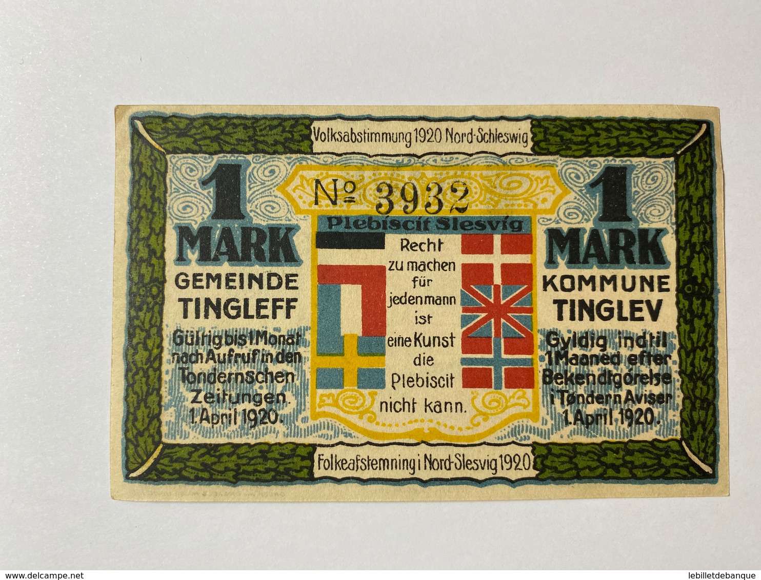 Allemagne Notgeld Tingleff 1 Mark - Collections