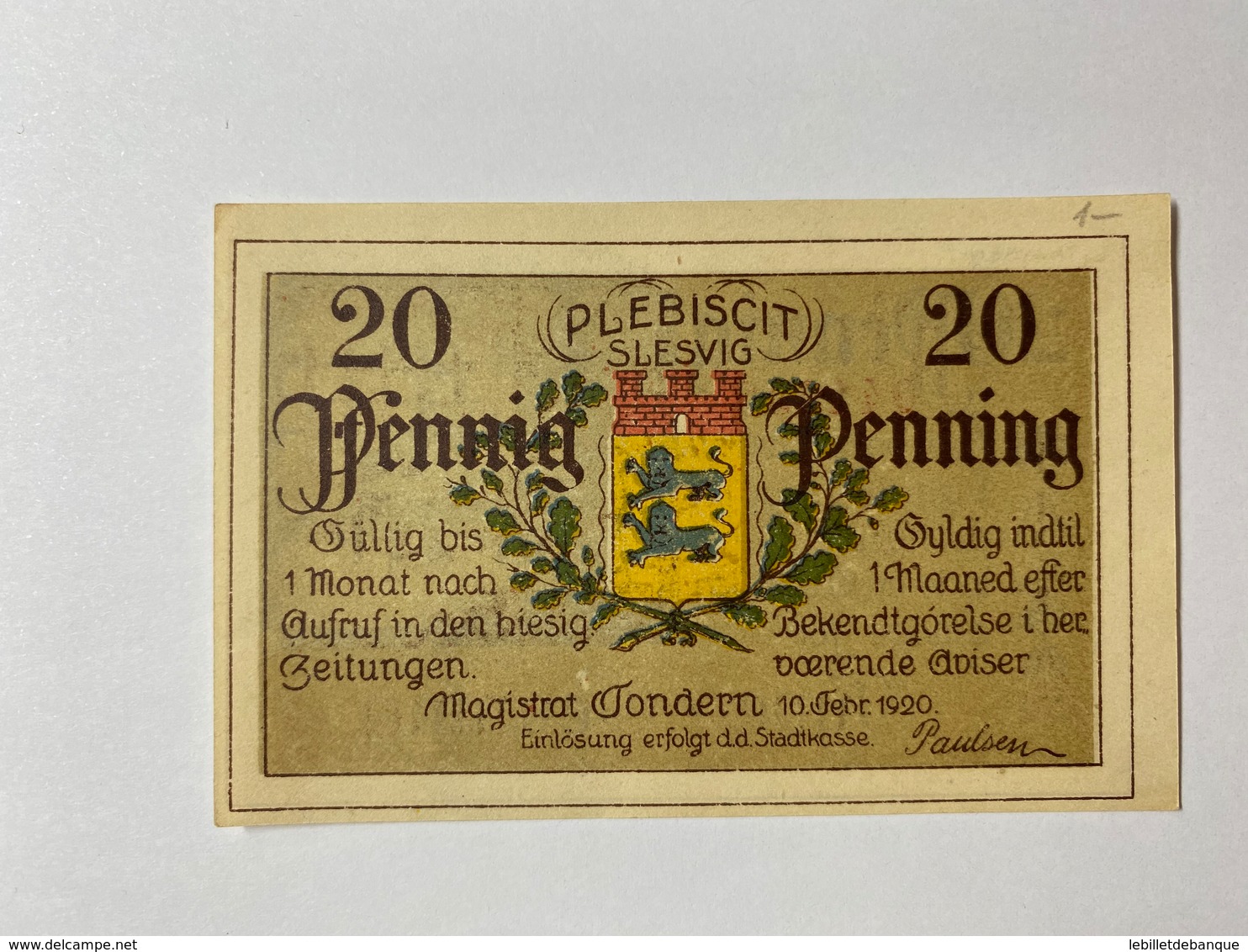 Allemagne Notgeld Tondern 20 Pfennig - Collections