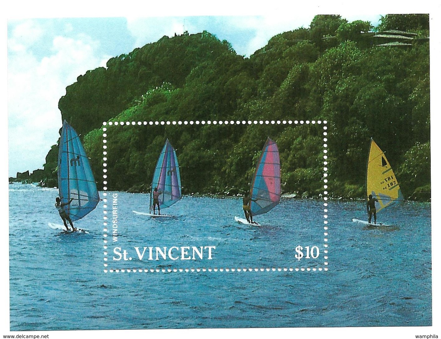 St Vincent Windsurf Bloc Feuillet N°42 éssai De Couleur Bloc De 8 Non Dentelé Sur Papier Gommé En Bleu Et Rouge.RARE. - St.Vincent (1979-...)