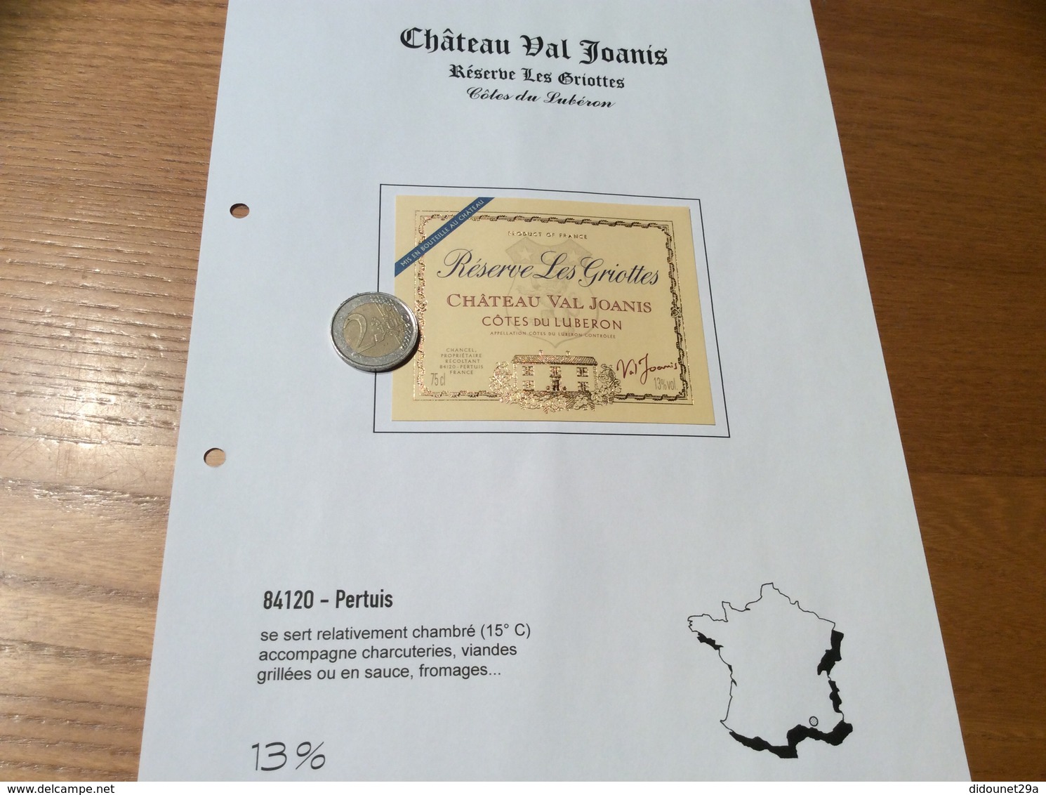 Étiquette De Vin «CÔTES DU LUBERON - CHÂTEAU VAL JOANIS - Réserve Les Griottes - CHANCEL - Pertuis (84)» - Côtes Du Rhône
