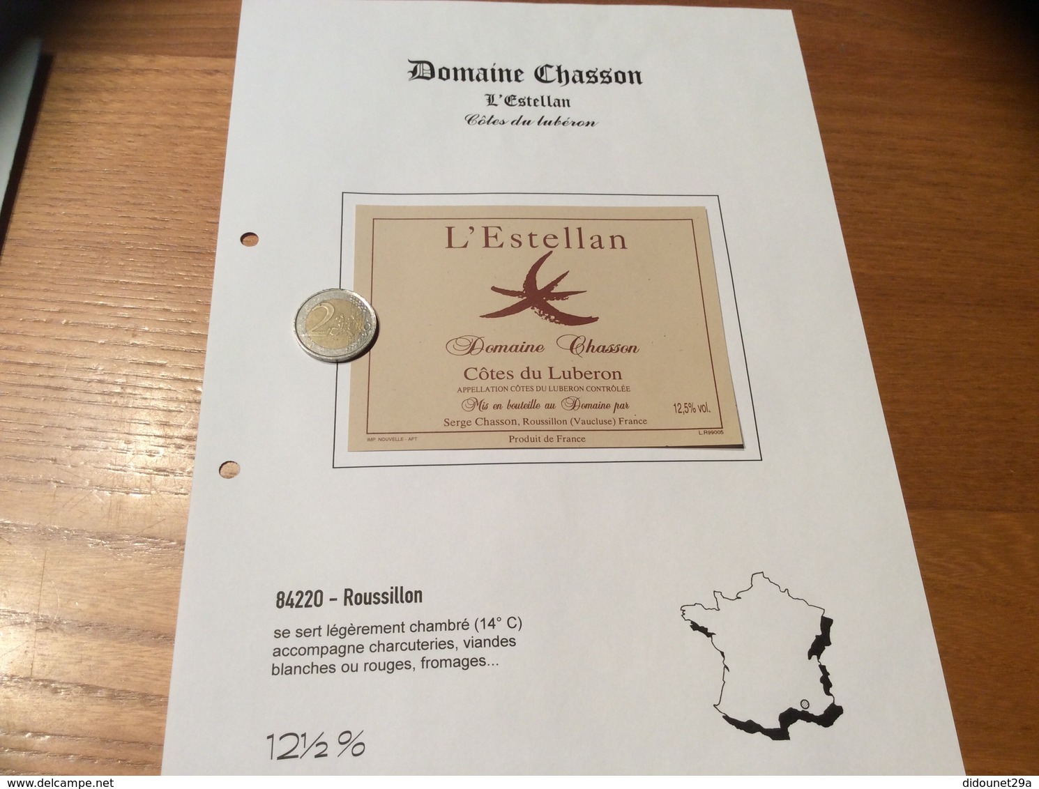 Étiquette De Vin «CÔTES DU LUBERON - DOMAINE CHASSON - L’Estellan - Roussillon (84)» - Côtes Du Rhône