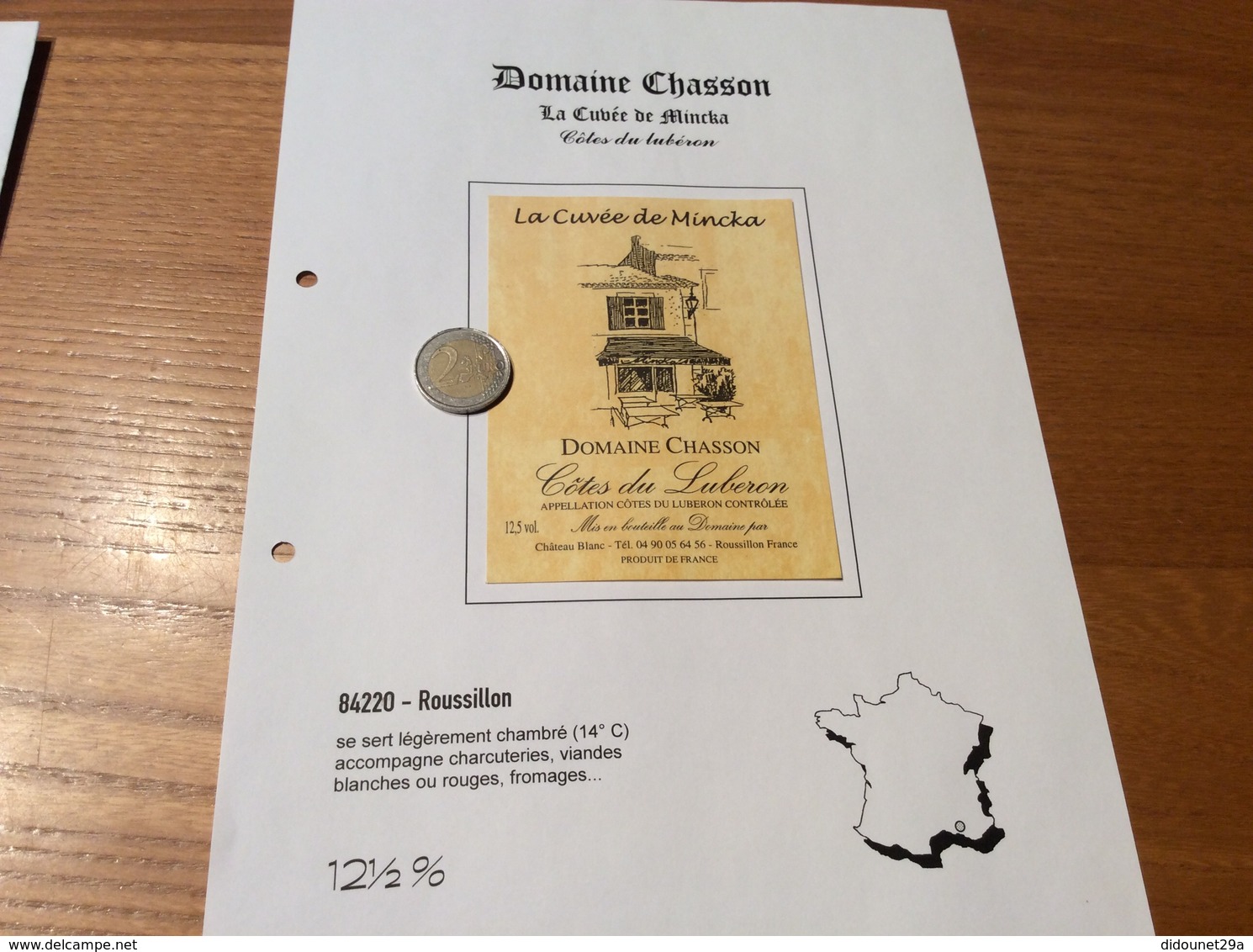 Étiquette De Vin «CÔTES DU LUBERON - DOMAINE CHASSON - La Cuvée De Mincka - Roussillon (84)» - Côtes Du Rhône
