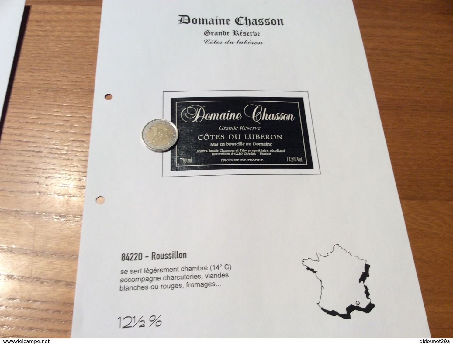 Étiquette De Vin «CÔTES DU LUBERON - DOMAINE CHASSON - Grande Réserve - Roussillon (84)» - Côtes Du Rhône