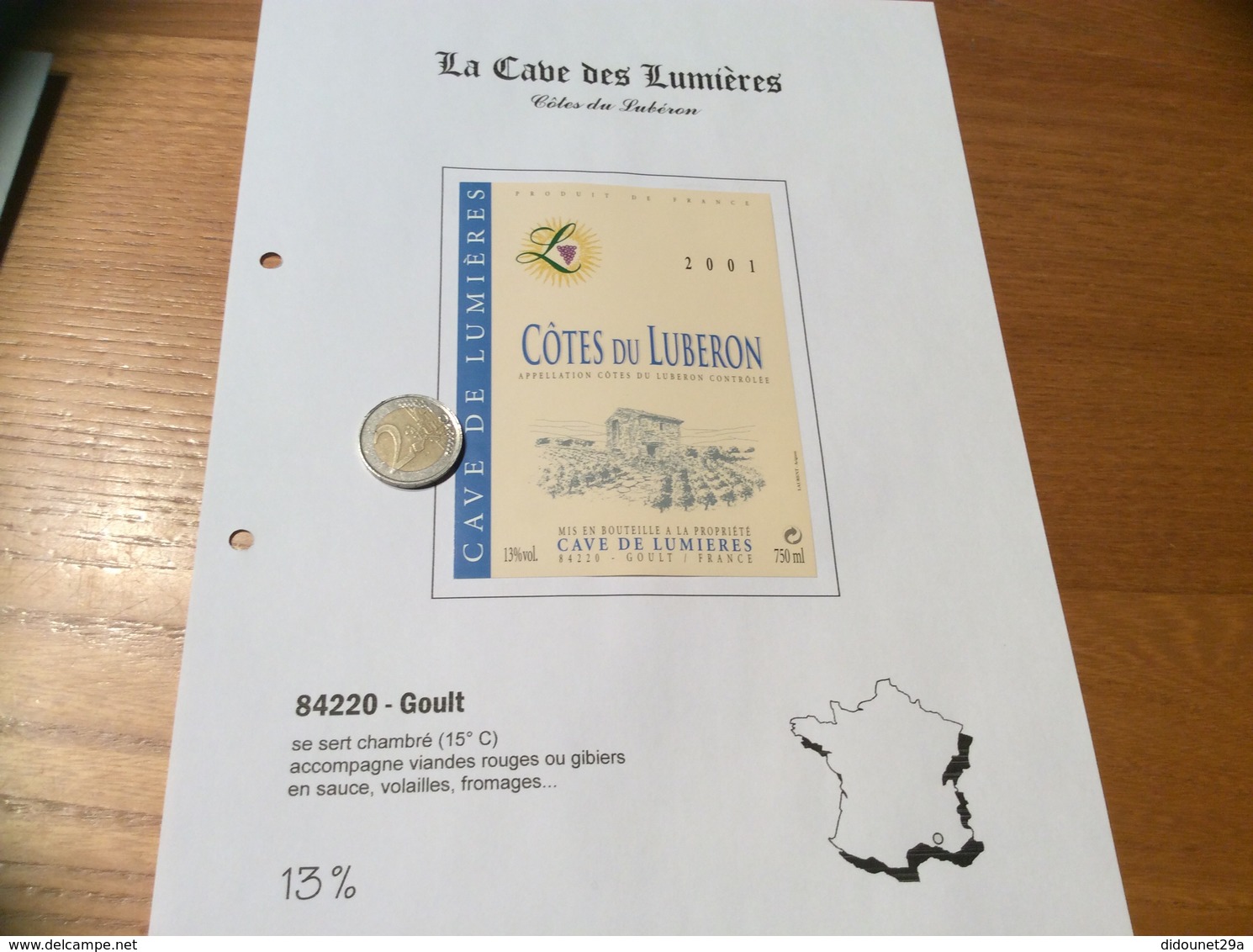 Étiquette De Vin 2001 «CÔTES DU LUBERON - CAVE DE LUMIÈRES - GOULT (84)» - Côtes Du Rhône