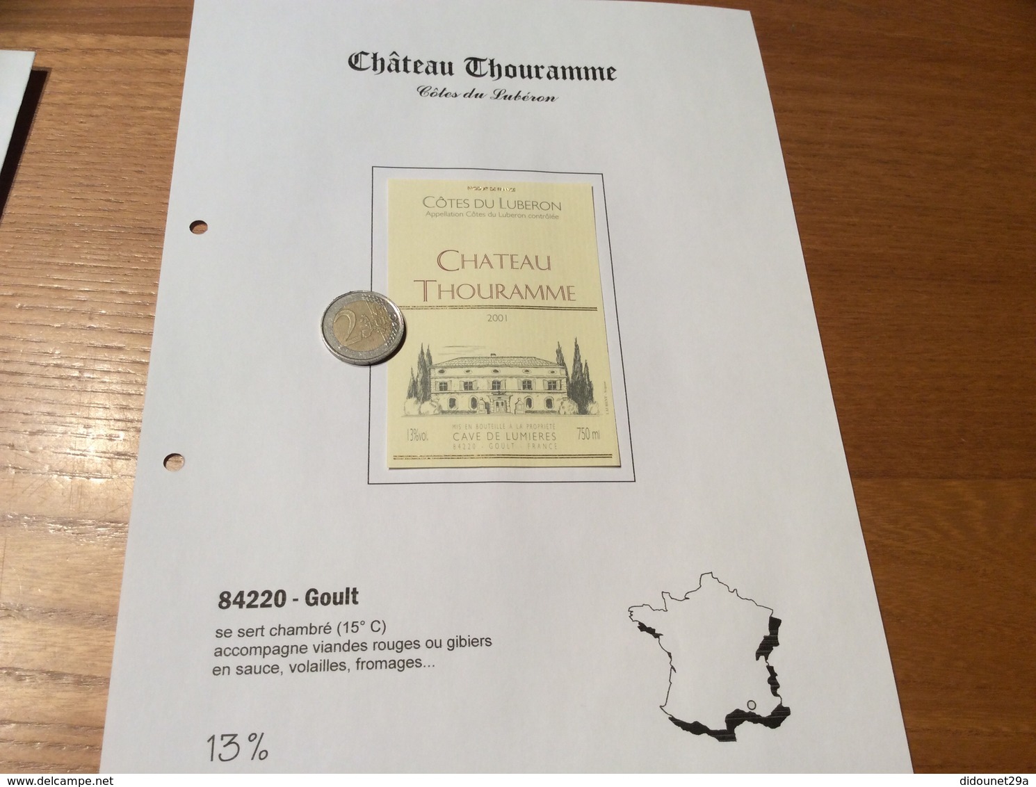 Étiquette De Vin 2001 «CÔTES DU LUBERON - CHATEAU THOURAMME - CAVE DE LUMIÈRES - GOULT (84)» - Côtes Du Rhône