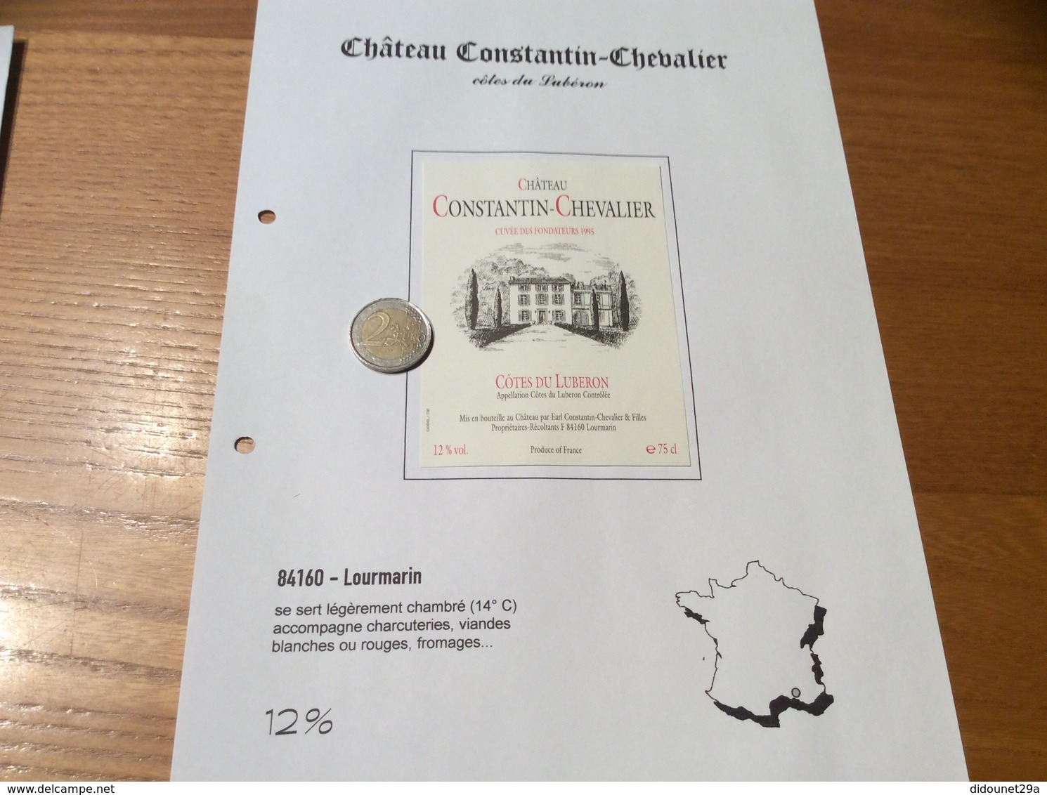 Étiquette De Vin 1995 «CÔTES DU LUBERON - CHÂTEAU CONSTANTIN-CHEVALIER - CUVÉE DES FONDATEURS - Lourmarin (84)» - Côtes Du Rhône