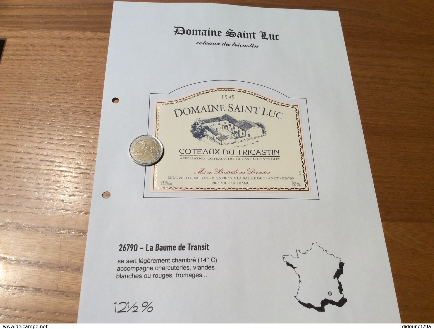 Étiquette De Vin 1999 «COTEAUX Du TRICASTIN - DOMAINE SAINT LUC - LUDOVIC CORNILLON - LA BAUME DE TRANSIT (26)» - Côtes Du Rhône