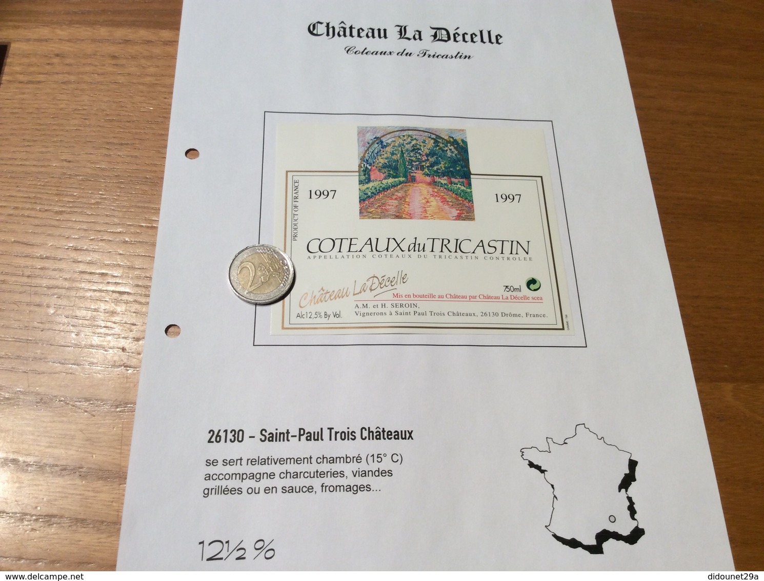 Étiquette De Vin 1997 «COTEAUX Du TRICASTIN - Château La Décelle - Saint-Paul Trois Châteaux (26)» - Côtes Du Rhône