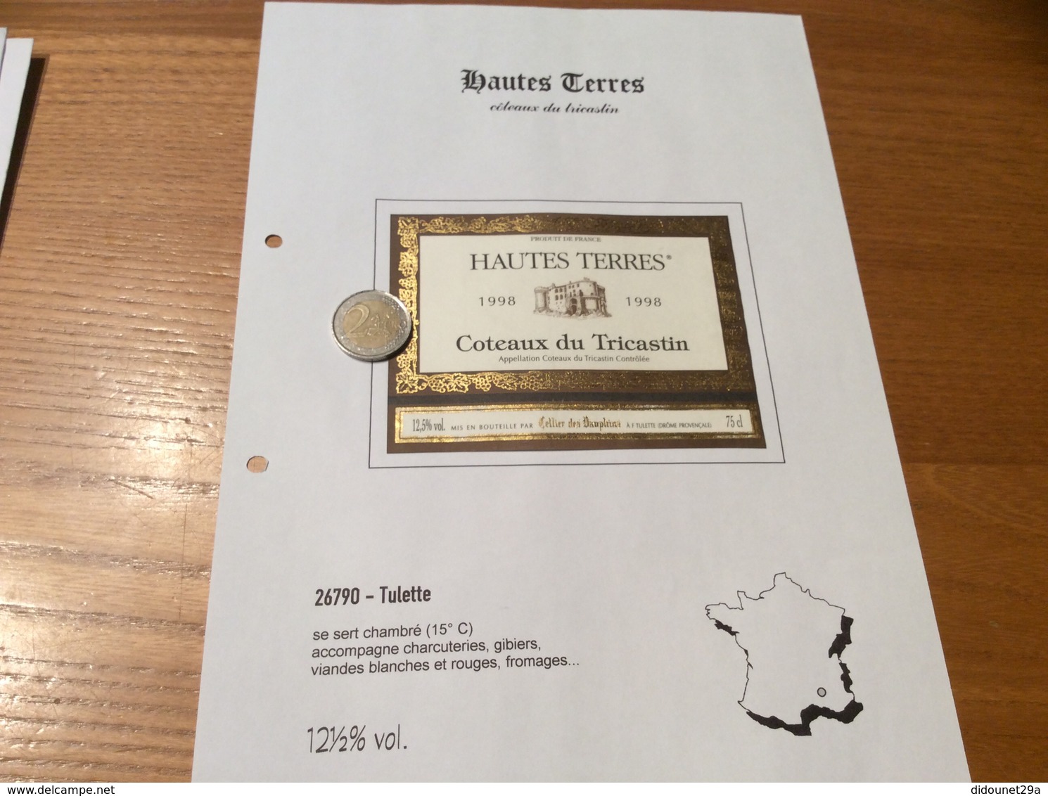 Étiquette De Vin 1998 «COTEAUX Du TRICASTIN - HAUTES TERRES - Cellier Des Dauphins - Tulette (26)» - Côtes Du Rhône