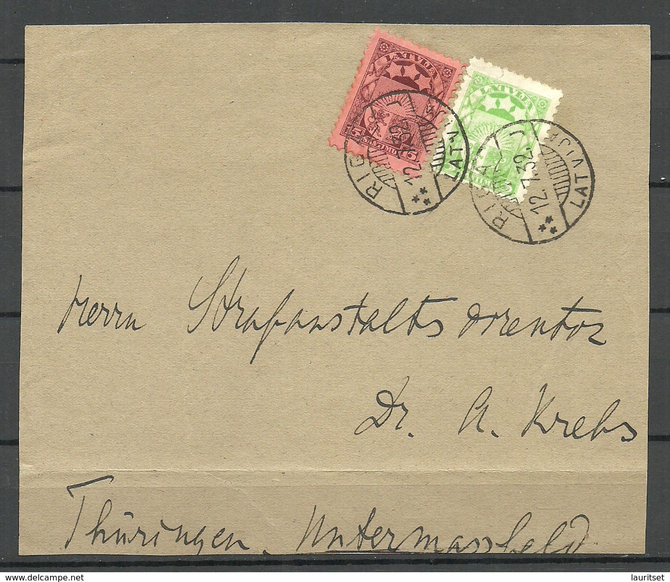 LETTLAND Latvia 1932 O Riga Briefstück/Briefvorderseite Cover Front With 2 Stamps - Lettland