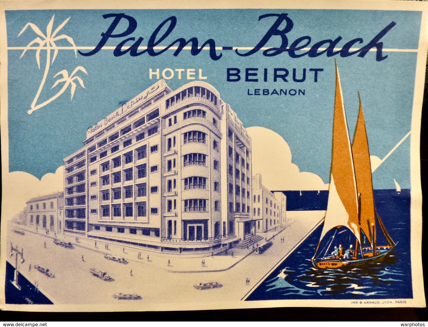 Etiquette HOTEL Vintage _ Hotel PALM BEACH _ BEYROUTH _ LIBAN - Etiquettes D'hotels