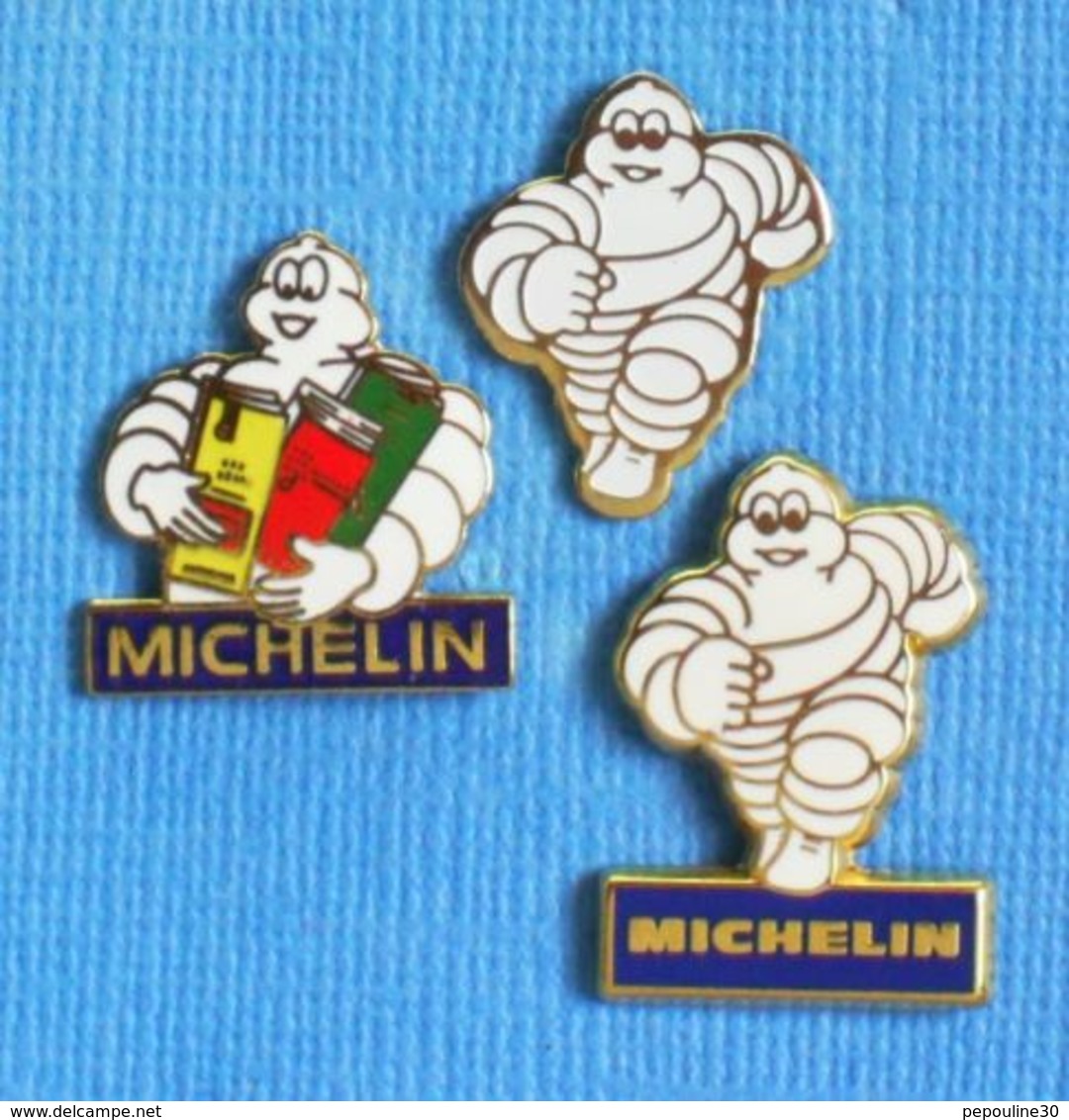 3 PIN'S //  ** BIBENDUM MICHELIN / PNEUMATIQUES & CARTES ROUTIERES ** . (Fraisse) - Autres & Non Classés