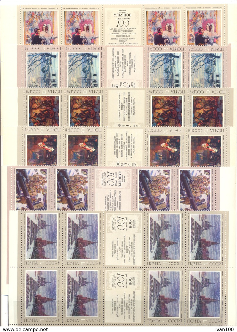 1975. USSR/Russia, Birth Centenaries Of Soviet Painters, 8 Sets Se-tenant - 1/2 Sheets, Mint/** - Unused Stamps