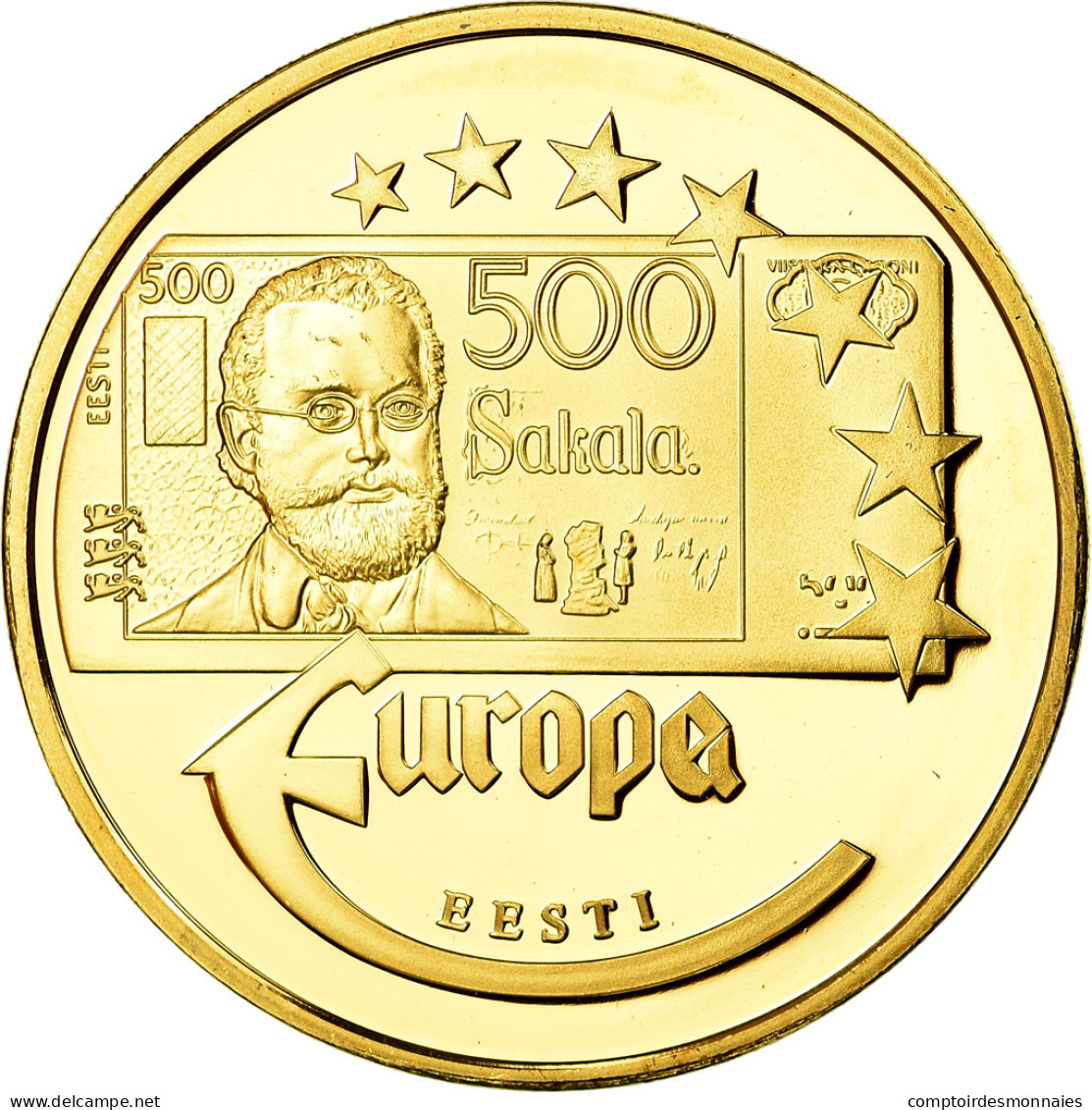 France, Médaille, L'Europe, 500 Sakala, Estonie, 2003, SPL, Copper Gilt - Autres & Non Classés