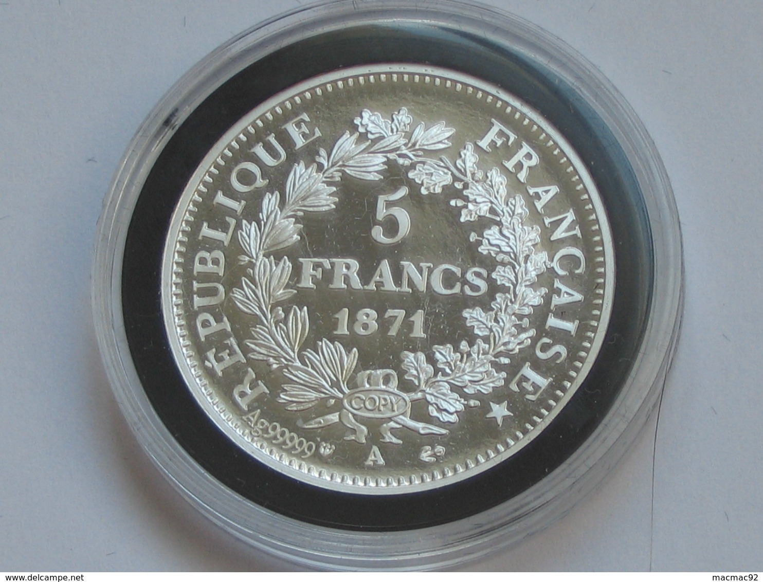 5 Francs CAMELINAT 1871  -  Magnifique Reproduction En Argent   **** EN ACHAT IMMEDIAT **** - Autres & Non Classés