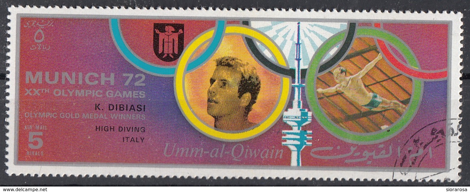 Umm Al Qiwain 1972 Mi. 725IIA Olimpiadi Monaco Vincitori Oro Gold Tuffi Piattaforma K. Dibiasi CTO - High Diving