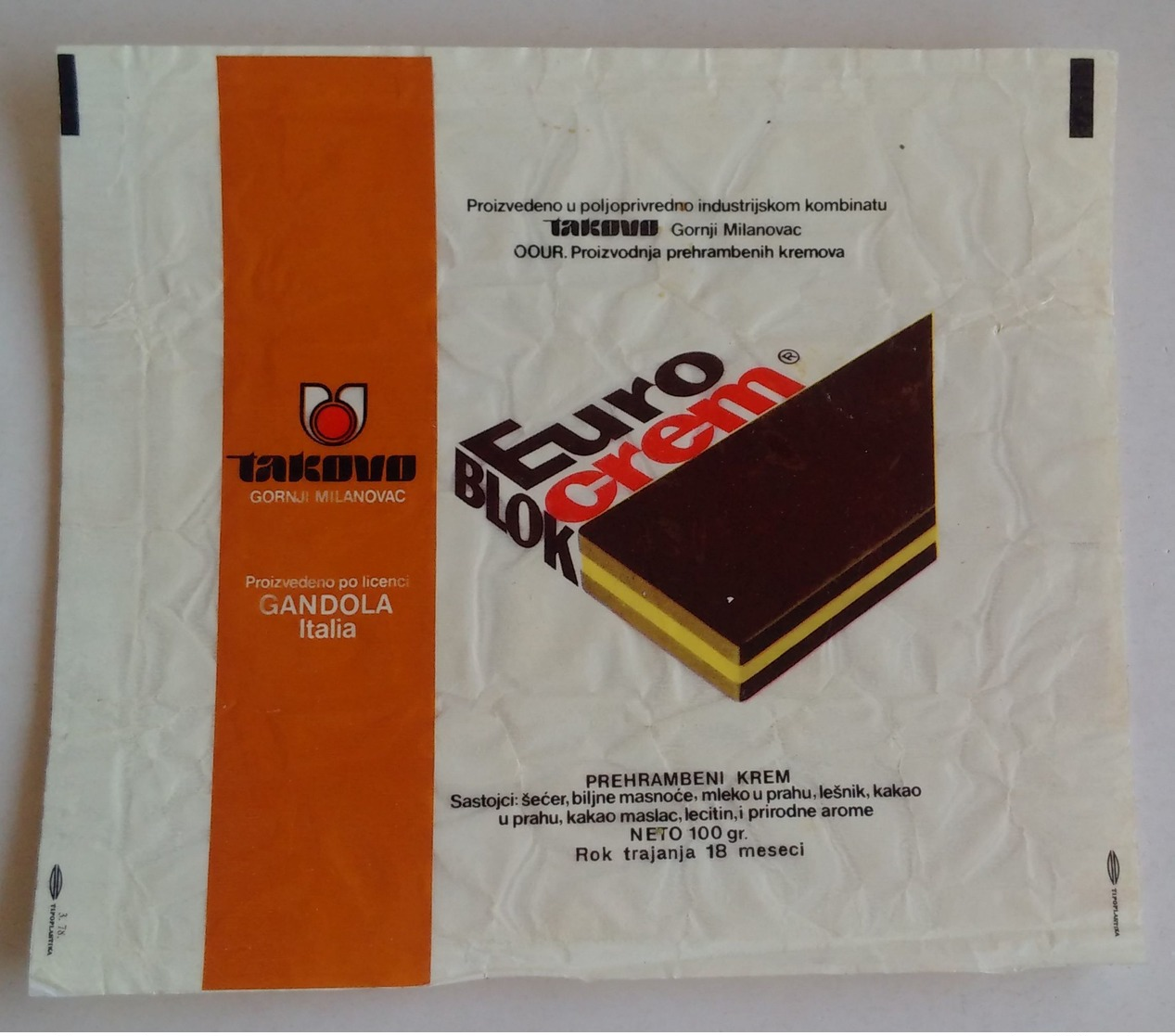 Chocolat Emballage étiquette Takovo Eurocrem Yugoslavia Yougoslavie 1973 - Autres & Non Classés