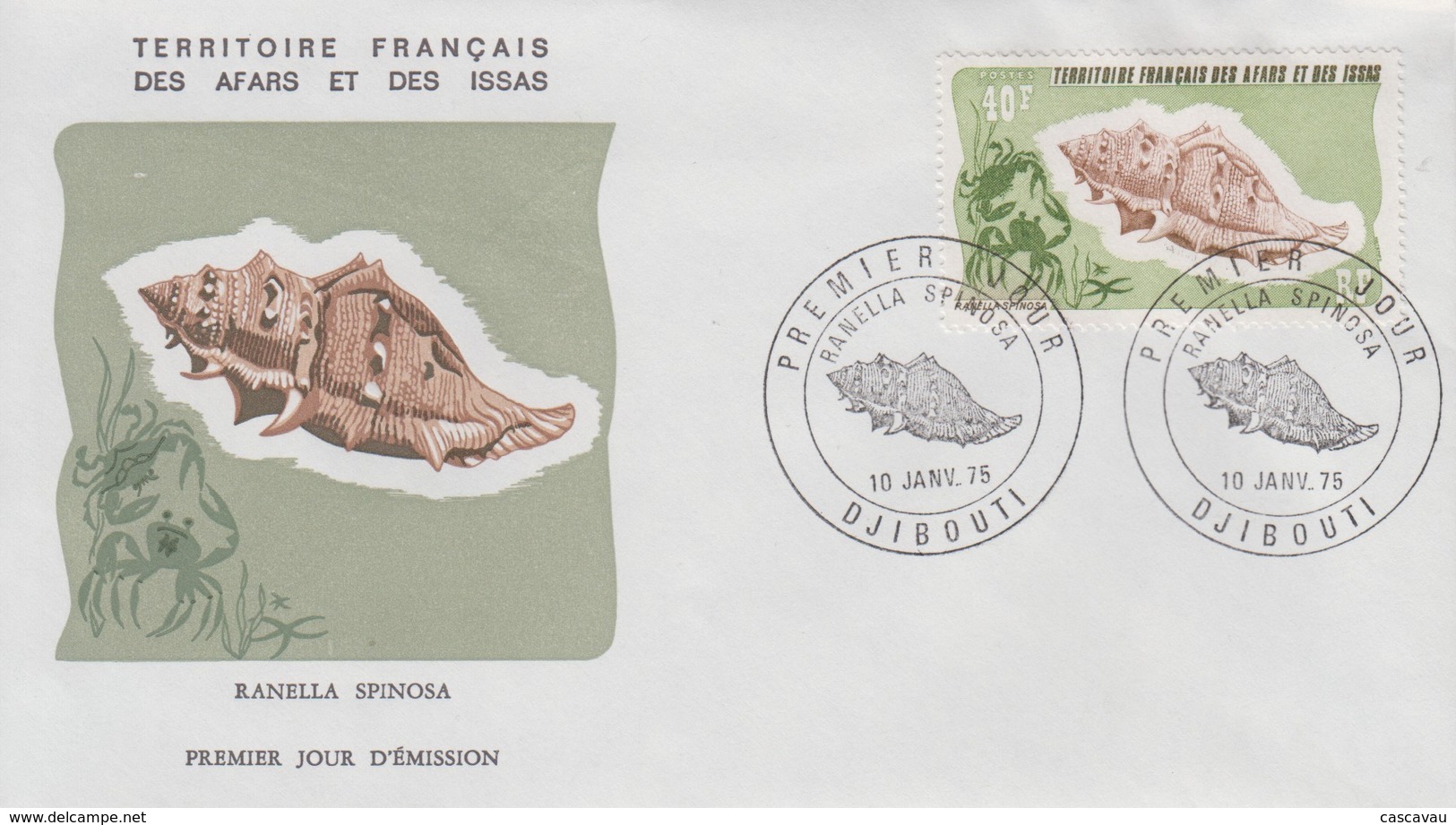 Enveloppe  FDC  1er  Jour   Territoire   Des   AFARS   Et   ISSAS    Coquillage   1975 - Autres & Non Classés