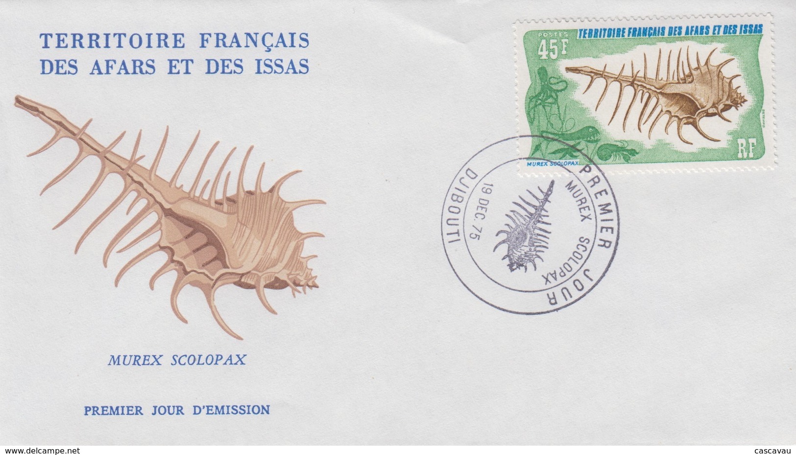 Enveloppe  FDC  1er  Jour   Territoire   Des   AFARS   Et   ISSAS    Coquillage   1975 - Autres & Non Classés