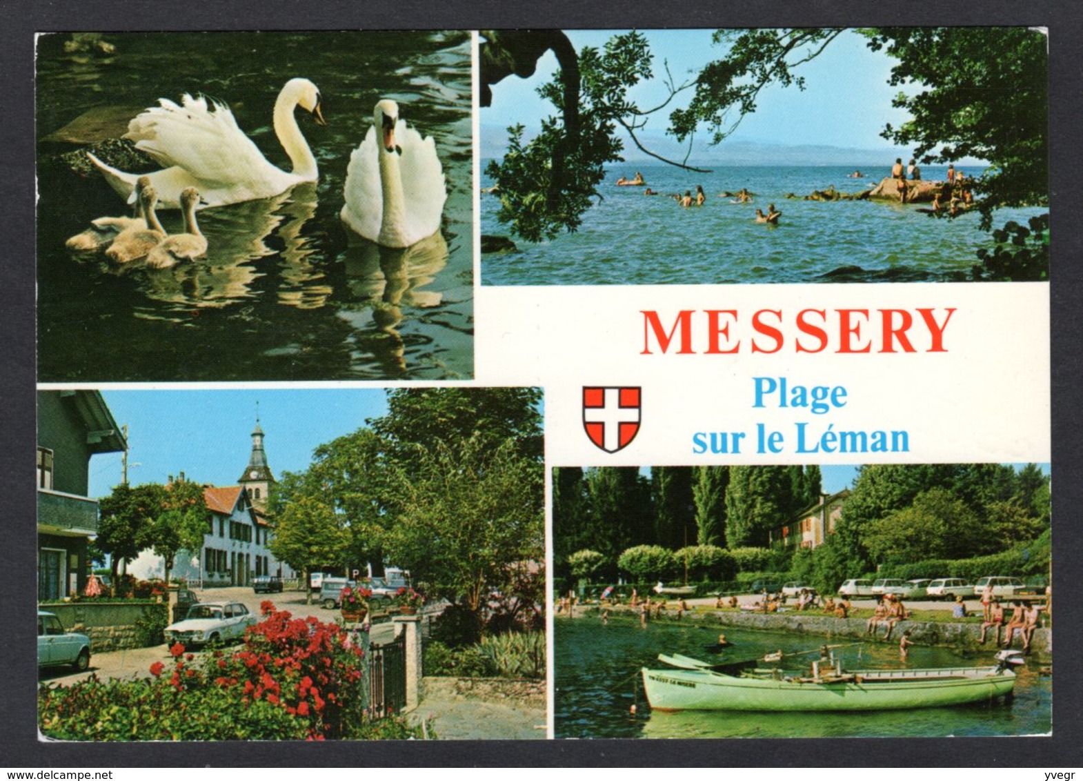 VC 35 - MESSERY (74 Hte-Savoie) Plage Sur Le Bord Du Léman - Multi-vues - Bourg , Voitures R 16 , Cignes ( SECA ) - Messery