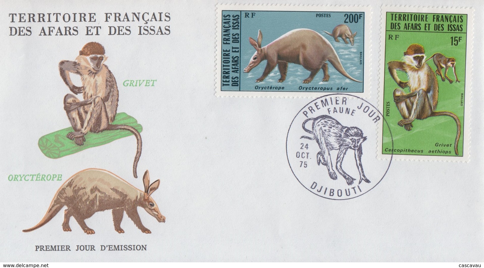 Enveloppe  FDC  1er  Jour  TERRITOIRE  FRANCAIS   Des   AFARS  Et  ISSAS   Faune   1975 - Autres & Non Classés