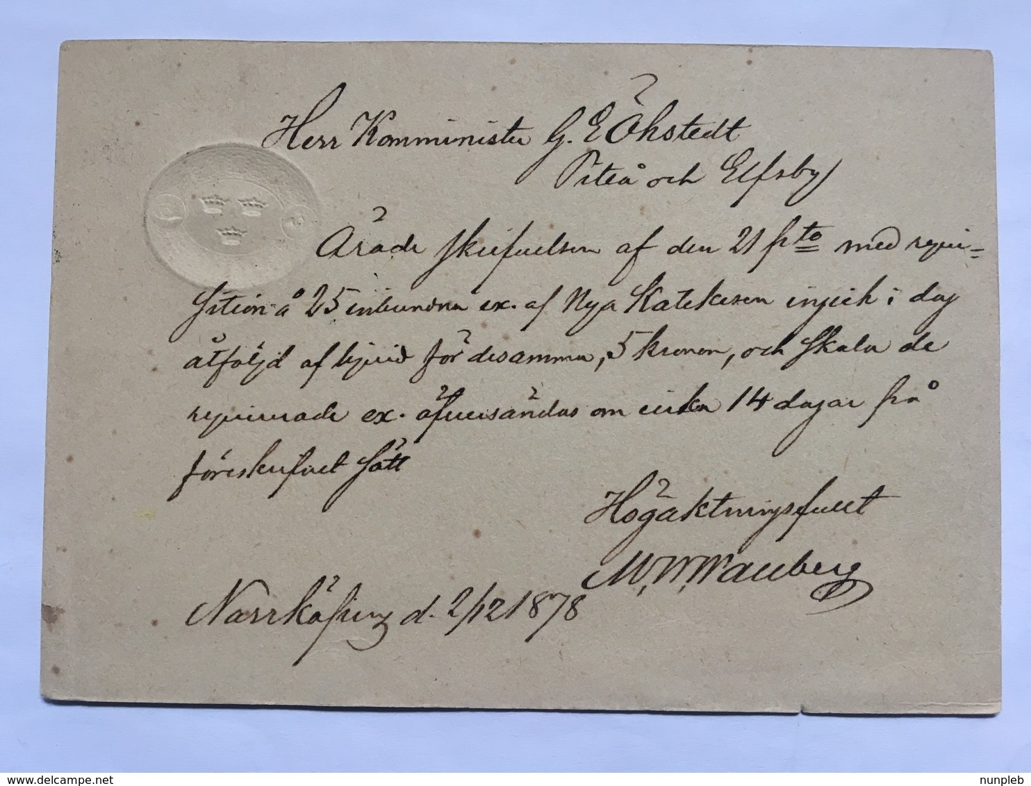 SWEDEN 1878 Sex Ore Pre-paid Postcard Norrkoping To Pitea - Lettres & Documents