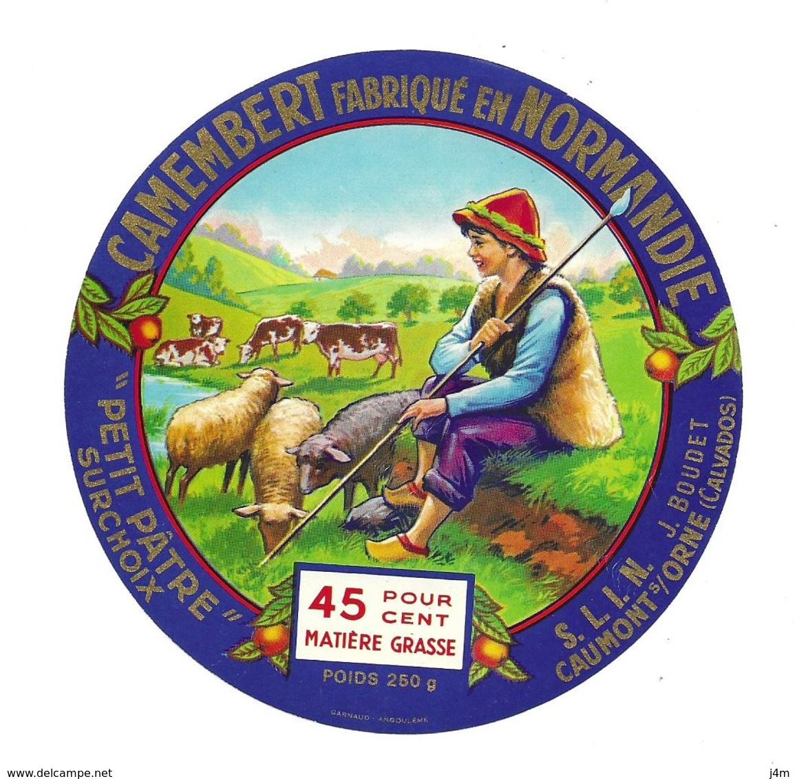 ETIQUETTE De FROMAGE..CAMEMBERT Fabriqué En NORMANDIE.."Petit Pâtre..SLIN  J. BOUDET à CAUMONT Sur ORNE (Calvados 14) - Fromage